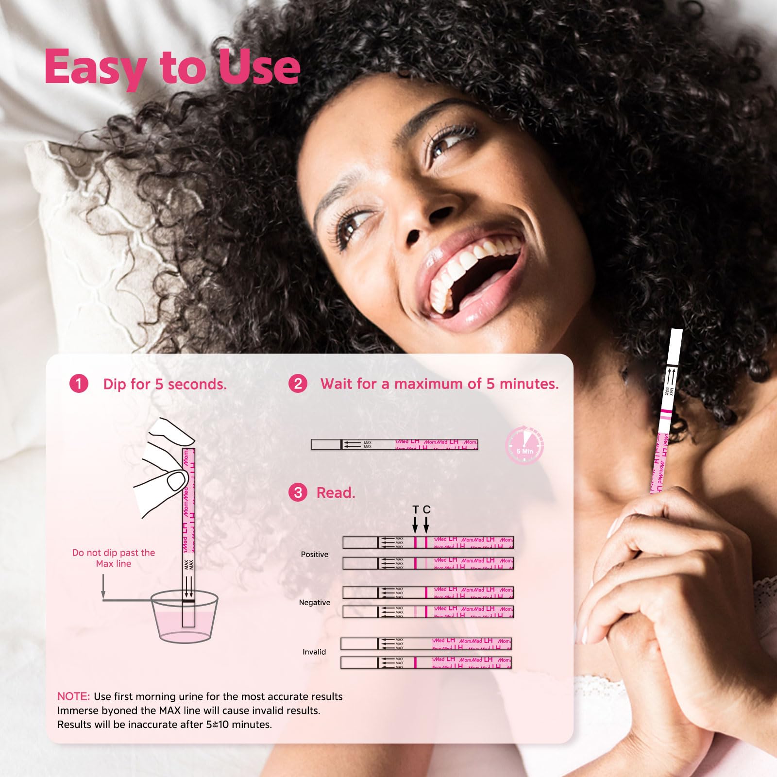 MomMed LH25 Ovulation Test Strips - 25 Cups, 99% Accurate | Pink