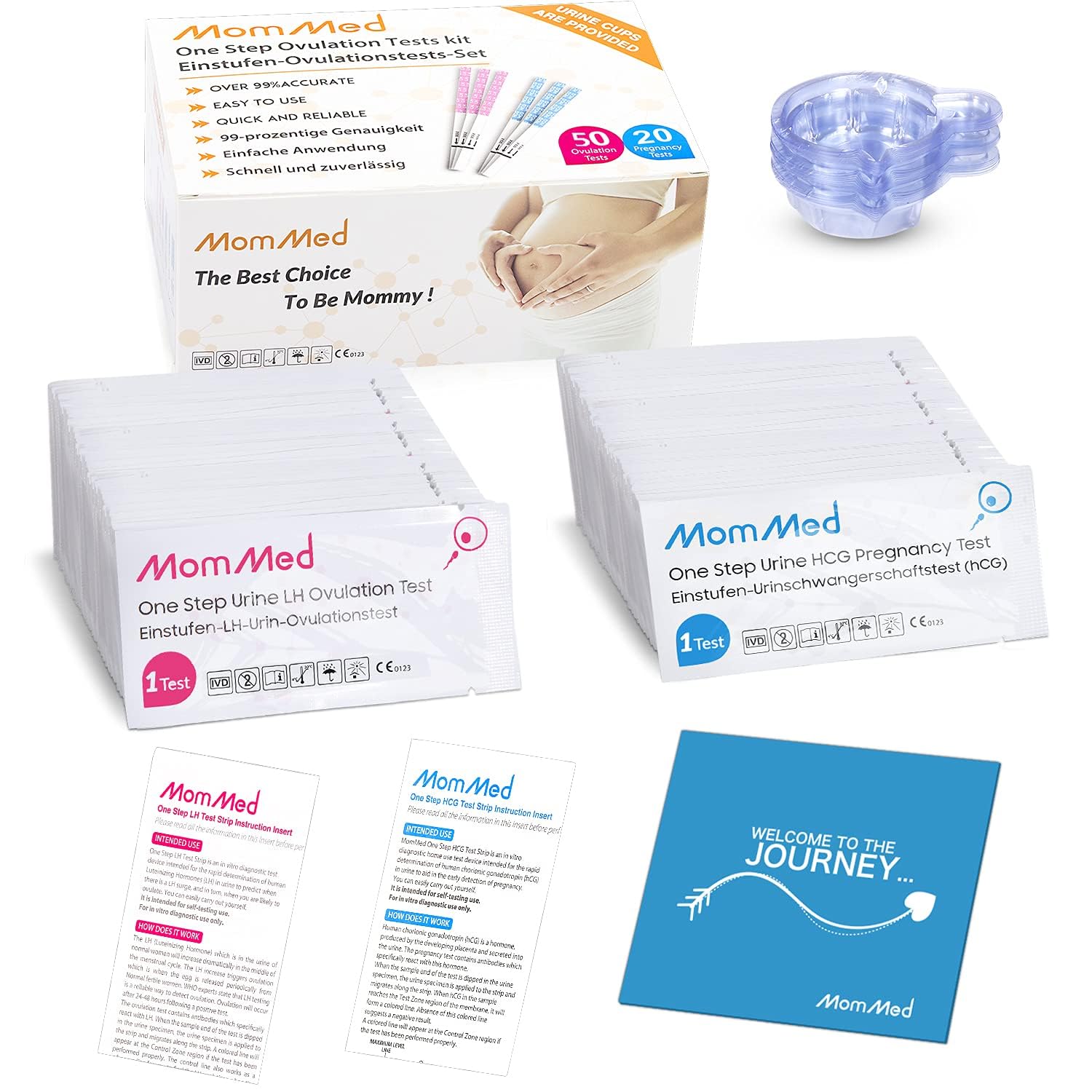 MomMed Ovulation & Pregnancy Test Strips – LH50-HCG20, 50+20 Tests Kit