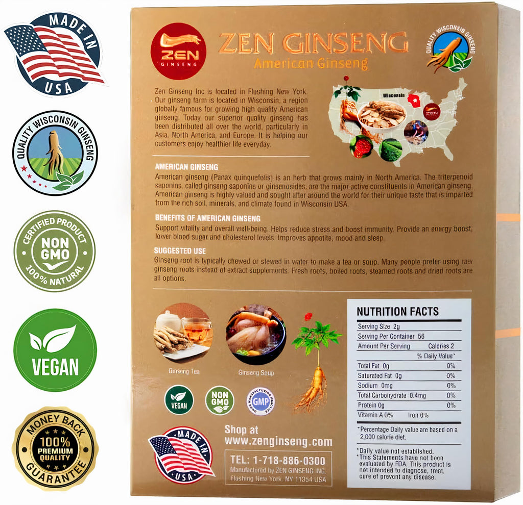 4 Boxes American Ginseng Root — Super Long Jumbo Wisconsin Ginseng (4oz/Box) Performance & Mental Health for Men & Women