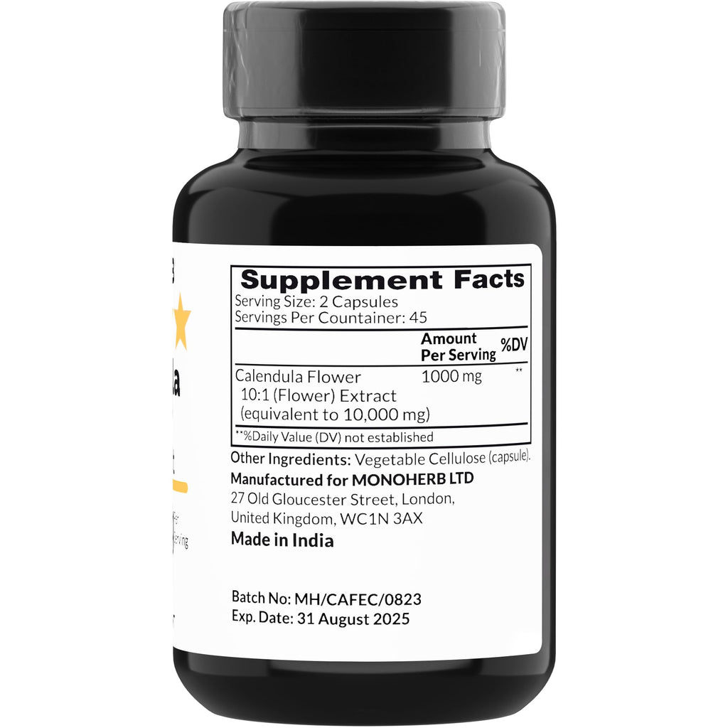 MONOHERB Calendula Flower Extract 1000 mg – 90 Vegetarian Capsules
