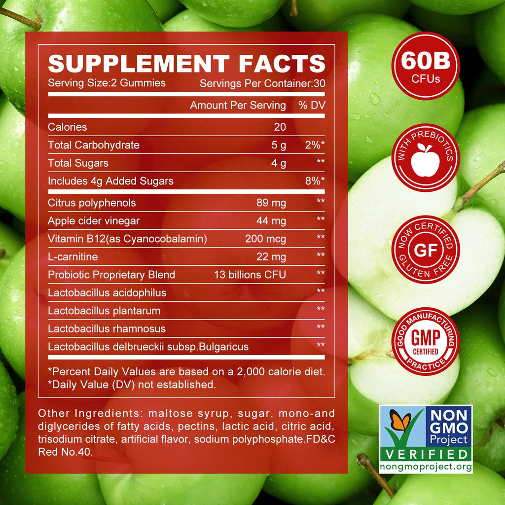 Montue NEWELLME Apple Cider Vinegar Gummies with B12 – Vegetarian ACV Supplement, 30 Gummies