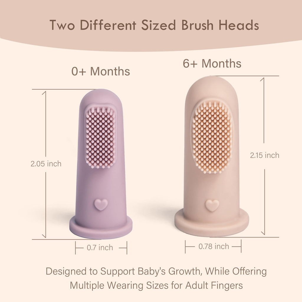 Moonkie Baby Finger Toothbrush Kit - 4 Pcs Small & Large for 3 Months+ | Blush/Pale Mauve, Clay/Ivory