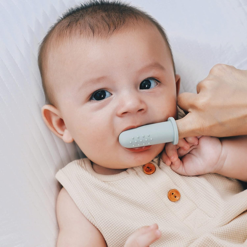 Moonkie Baby Finger Toothbrush Kit – Teething Safe, 2 Pcs (Warm Taupe / Ivory), 3+ Months