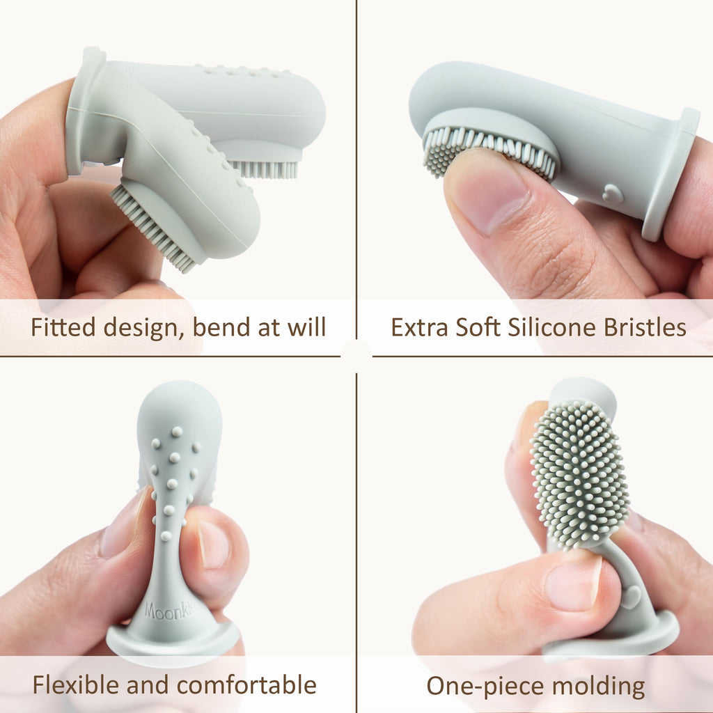 Moonkie Baby Finger Toothbrush Tongue Cleaner Kit – 3 Months+ (3 Pcs) – Clay/Ivory/Clay