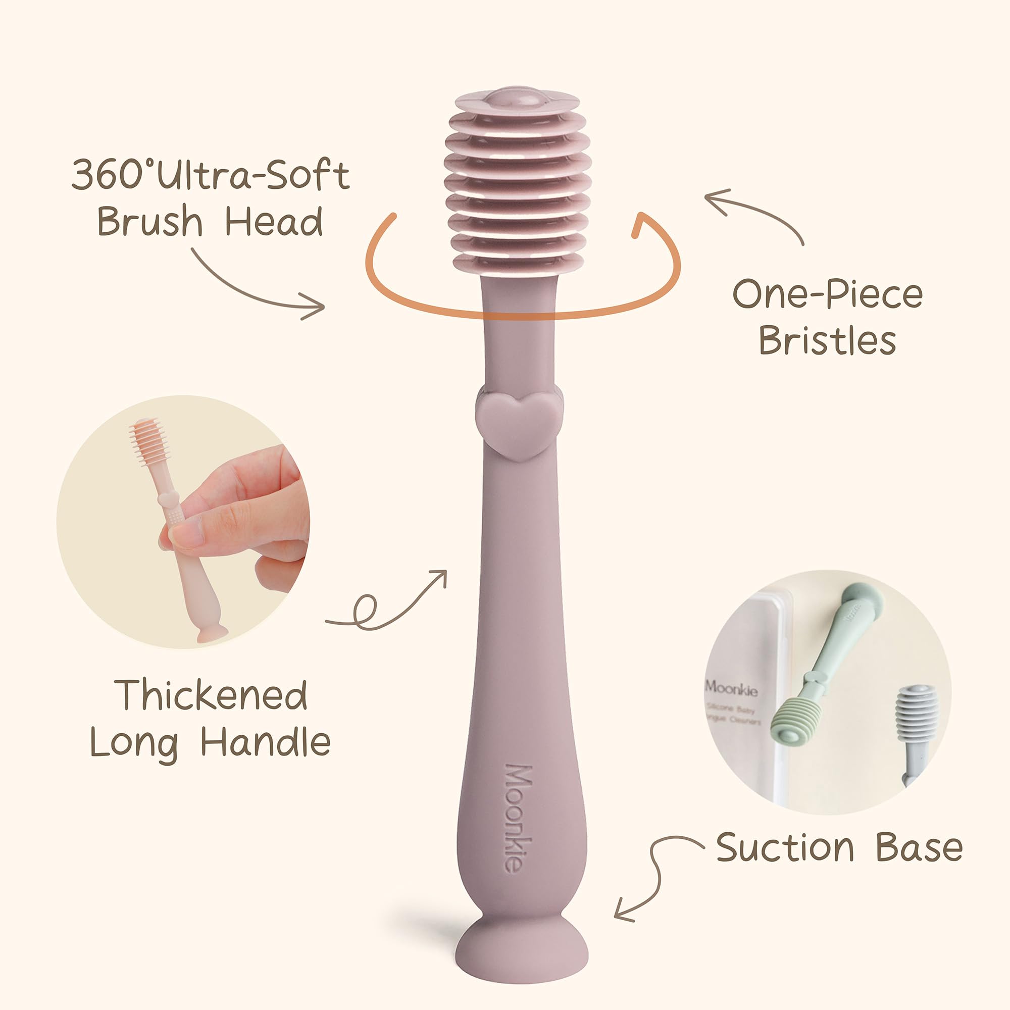 Moonkie Baby Tongue Cleaner 3-Pack – Silicone Oral Care Kit (Blush, Pale Mauve, Ivory)