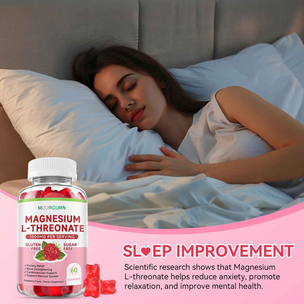 MOORGUMY Magnesium L-threonate Gummies – 1,000 mg | 60 Count | Memory & Sleep Support