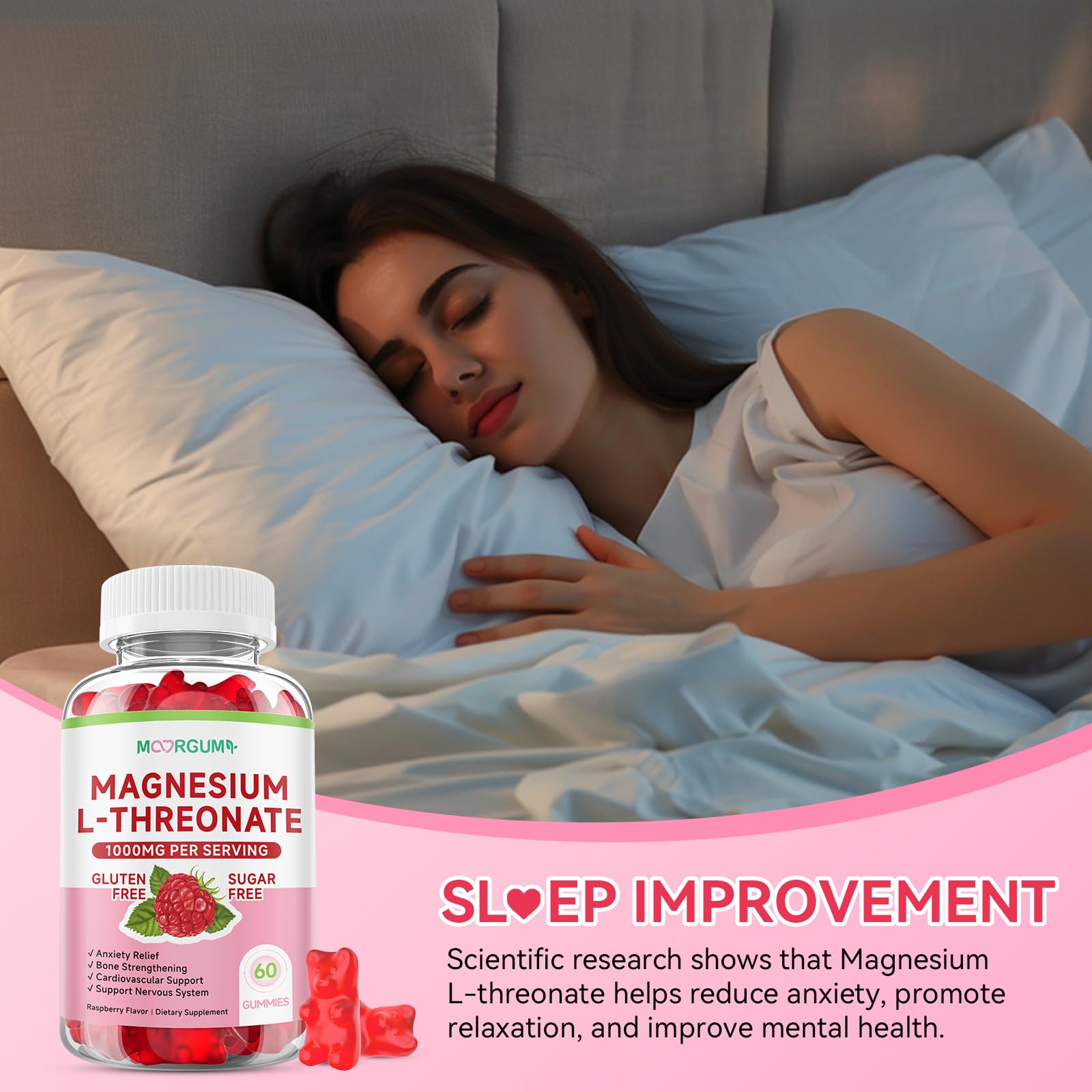 MOORGUMY Magnesium L-threonate, Memory Wellness, Cognitive Wellness and Zzz Support - High Absorption, 1,000mg Magnesium L-threonate Supplements, 120 Count Gummies