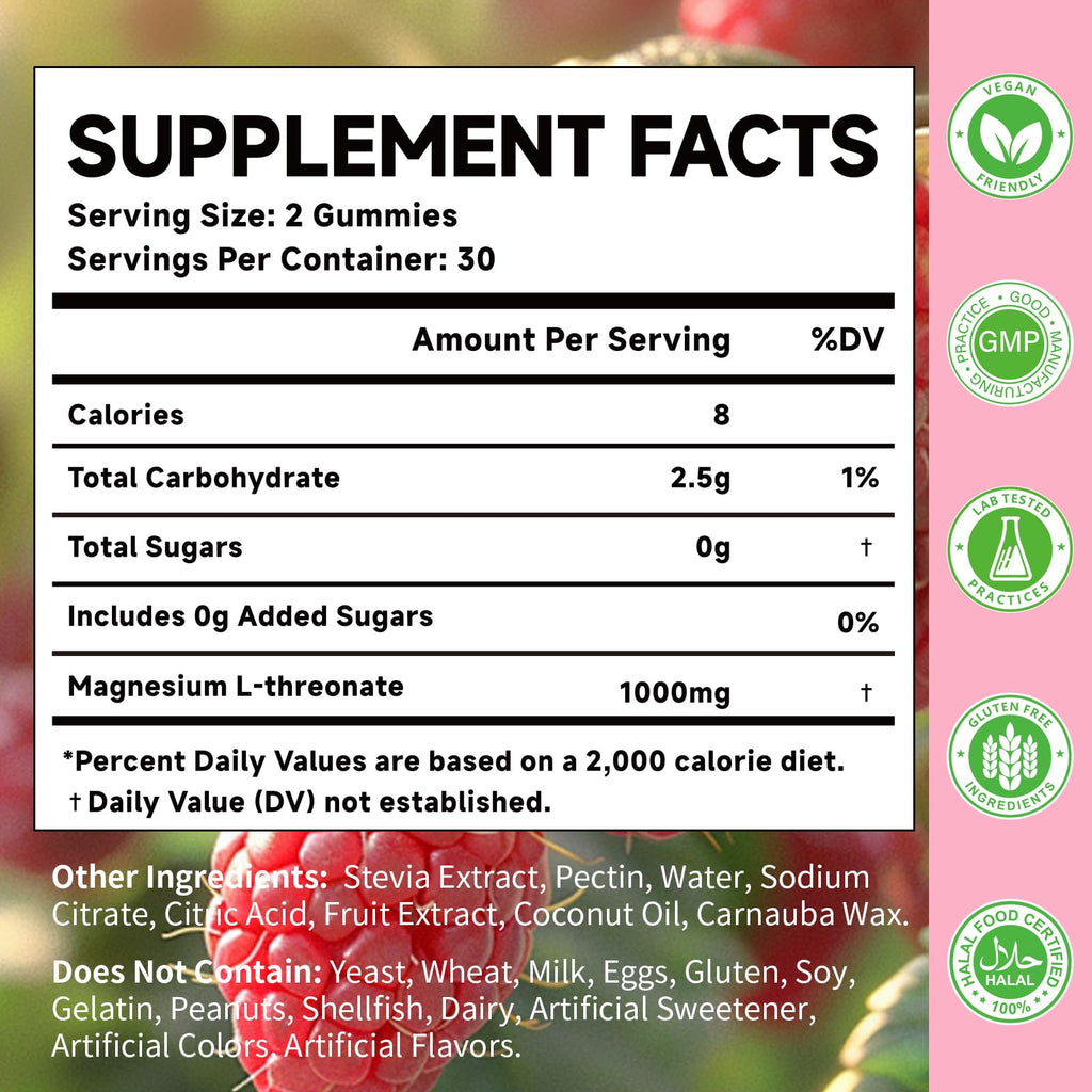 MOORGUMY Magnesium L-threonate Gummies – 1,000 mg | 60 Count | Memory & Sleep Support