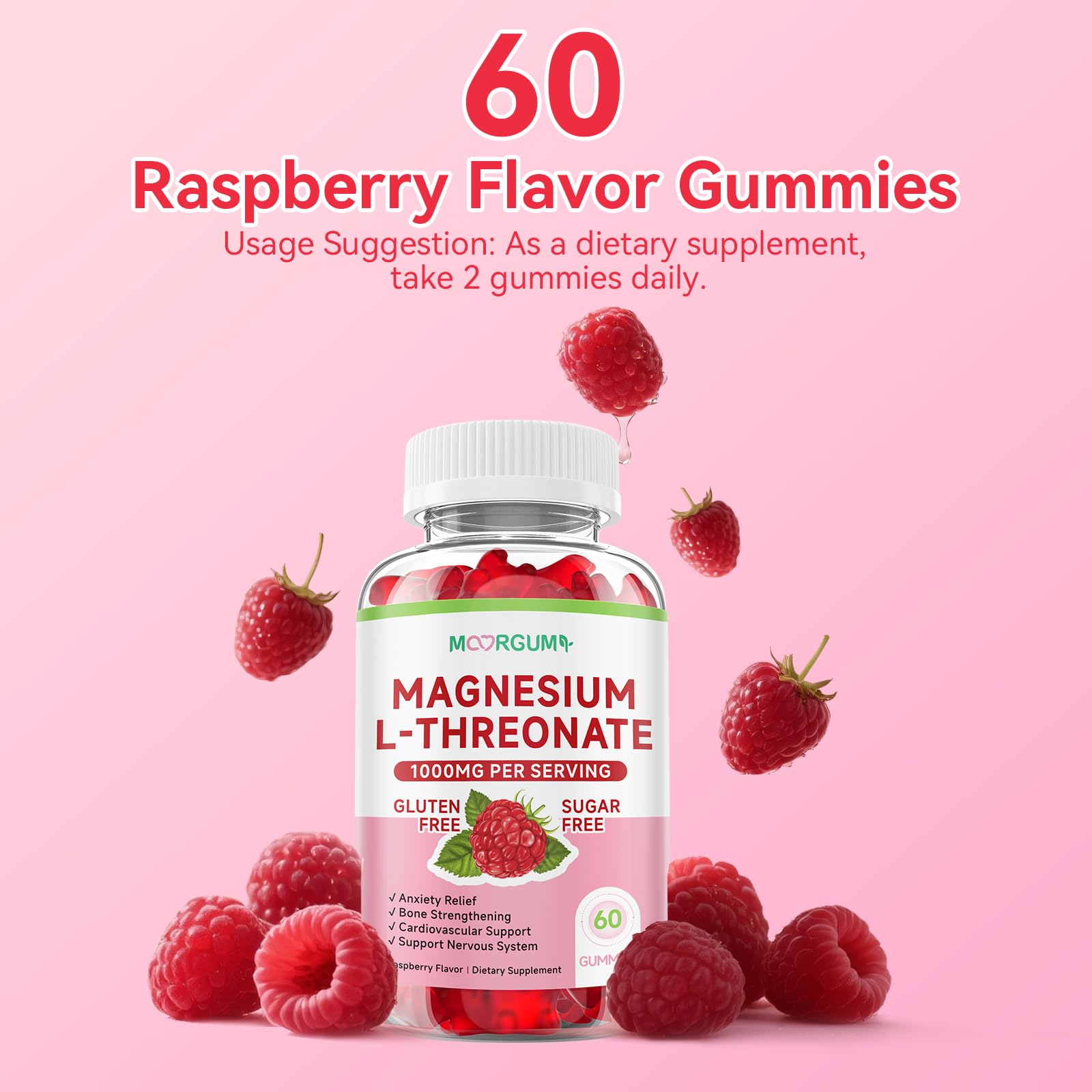 MOORGUMY Magnesium L-threonate Gummies – 1,000 mg | 60 Count | Memory & Sleep Support