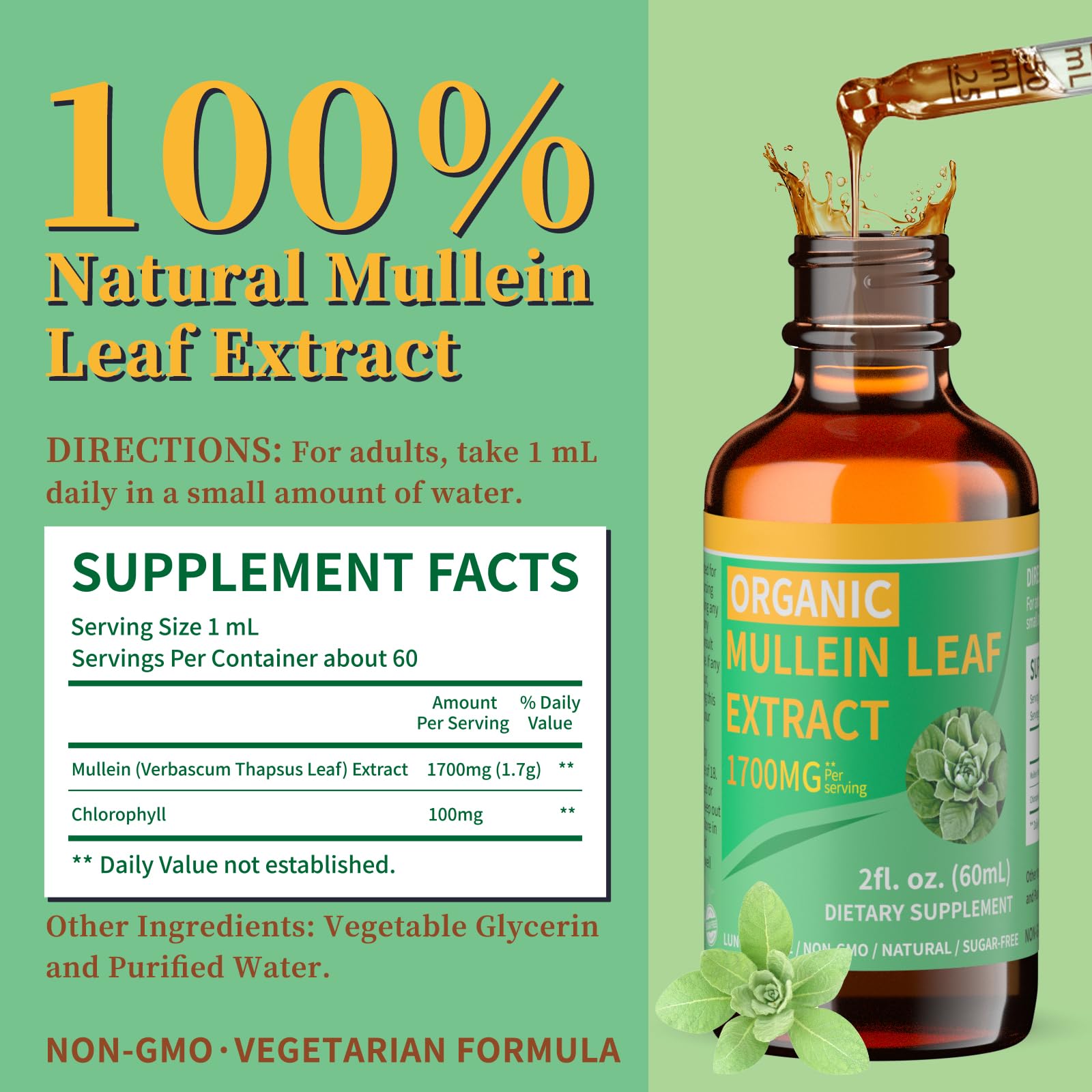 Mosslly 1700mg Mullein Drops – Organic Mullein Leaf for Lungs (2 fl oz)