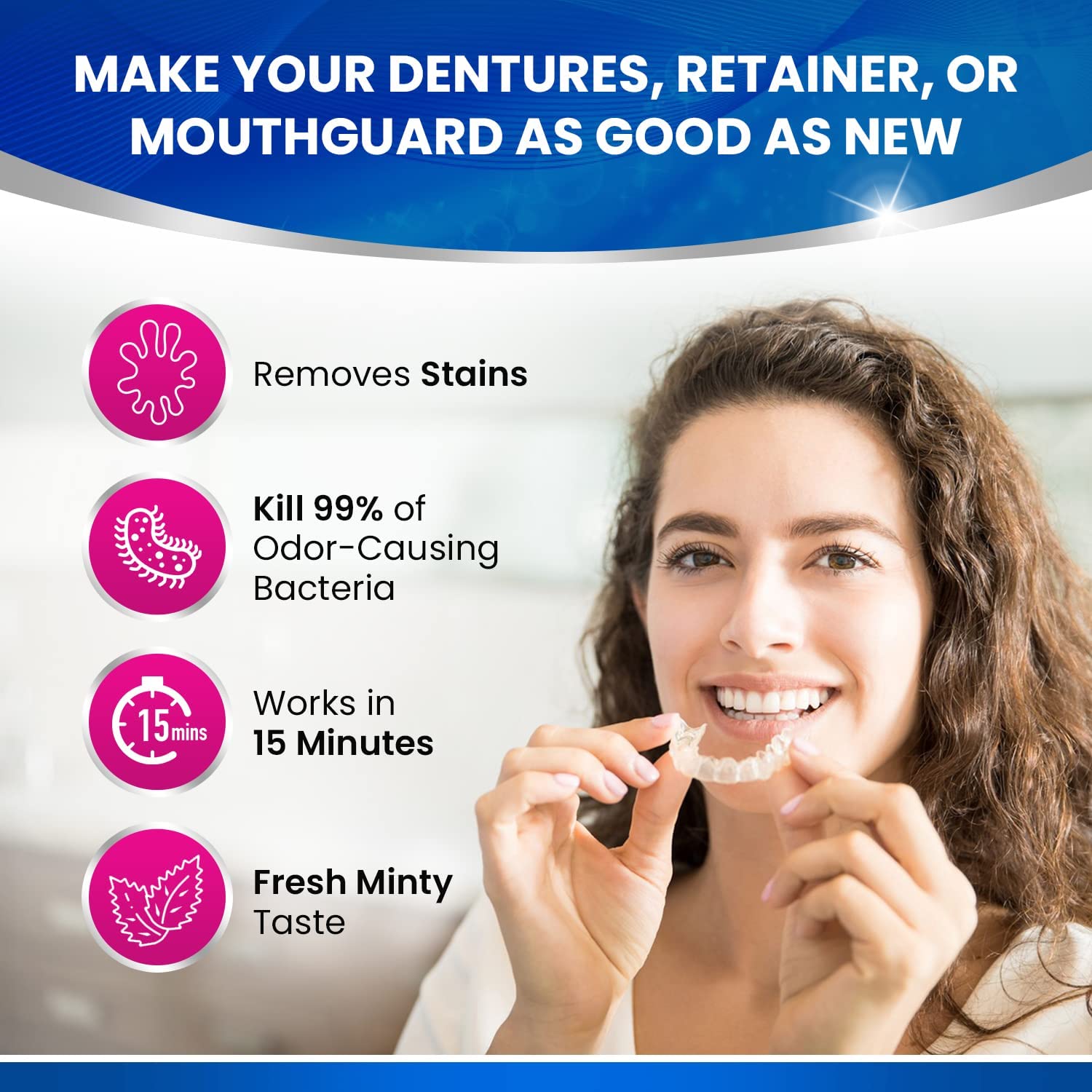 120 Units Retainer & Denture Cleaning Tablets – Minty Cleaner for Aligners & Mouthguards