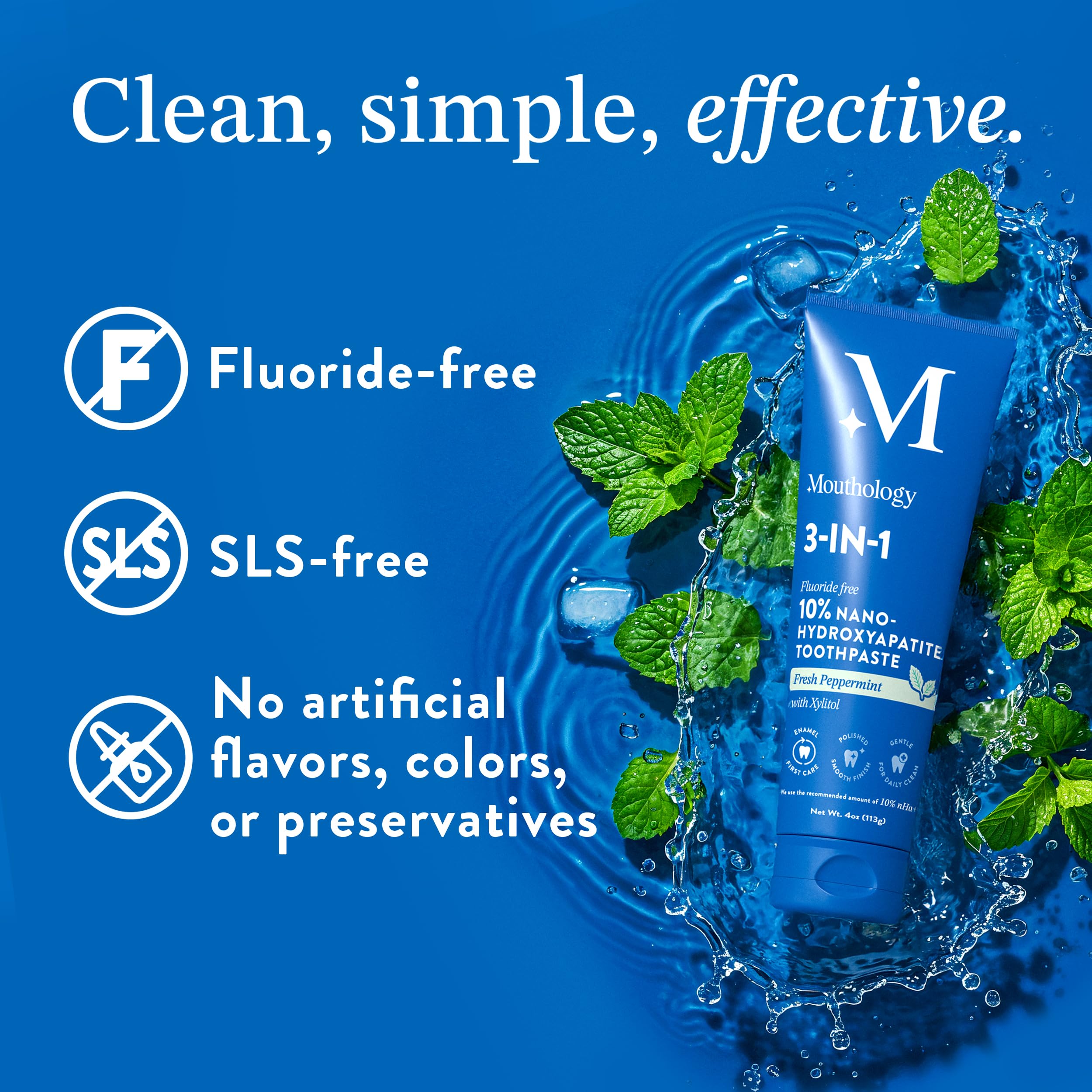 Mouthology 10% Nano Hydroxyapatite Toothpaste – Fluoride Free, Mint (6pk) USA Made