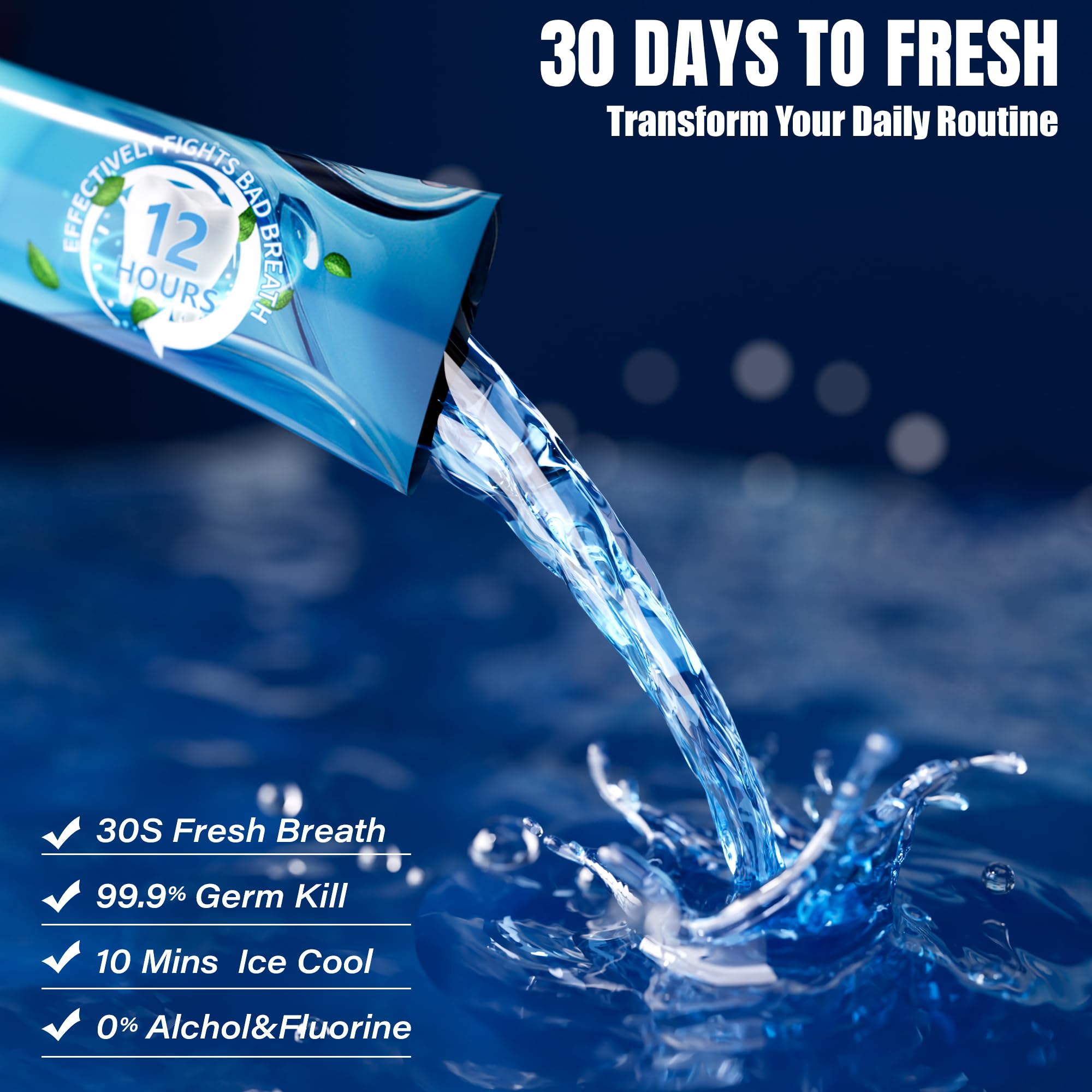 Travel-Size Mouthwash Packets – TSA-Approved Mini Mint, Alcohol & Fluoride-Free (30 Pack)