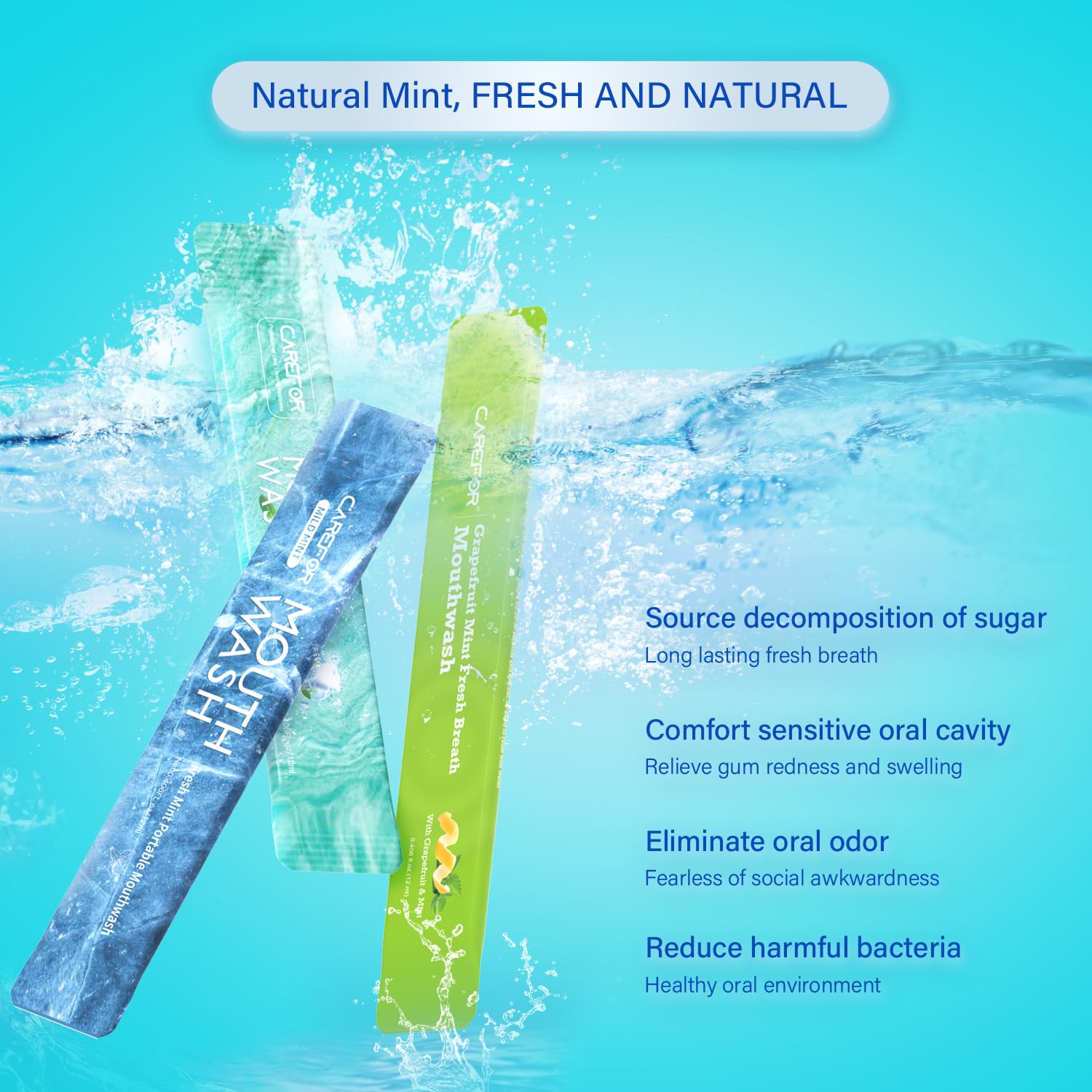 Mouthwash Travel Size – Portable Packets to Go | Fresh Mint, Icy Mint, Grapefruit Mint | Alcohol & Fluoride Free