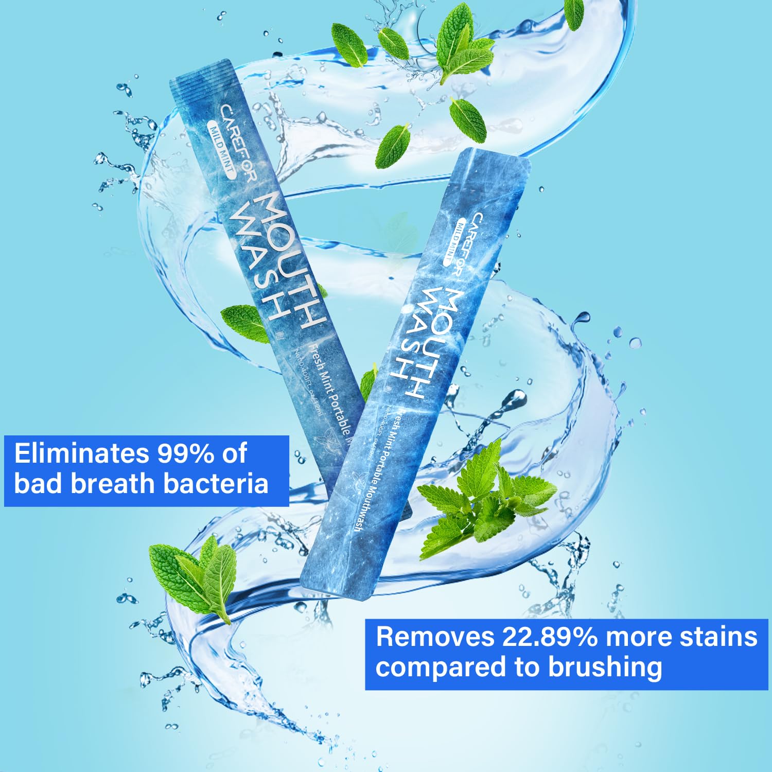 Mouthwash Travel Size ICY Mint – Alcohol-Free On-The-Go Pack (0.41 Fl Oz x 20)
