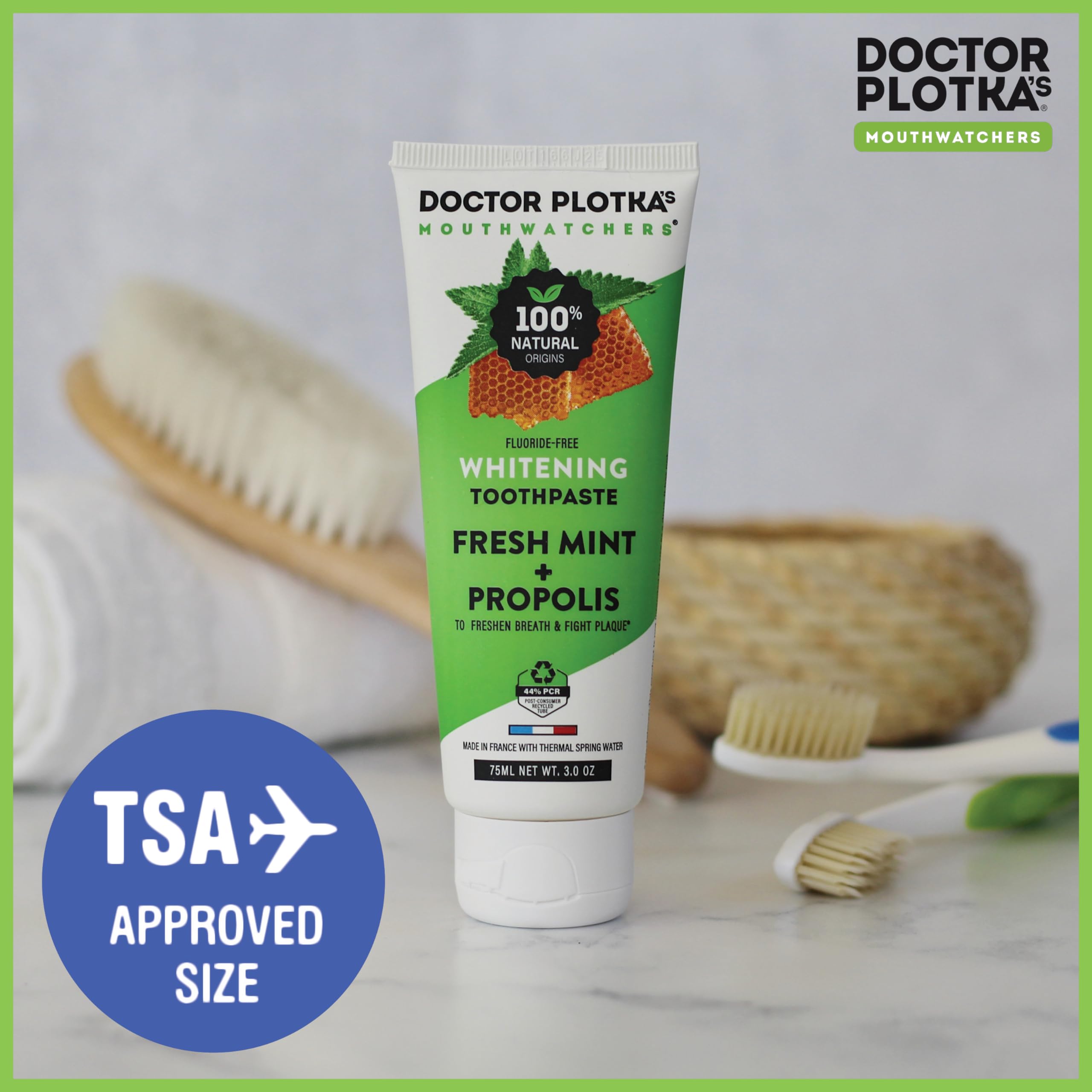 Mouthwatchers Whitening Fluoride-Free Toothpaste – Natural Mint Propolis (3 oz) | Dr. Plotka's