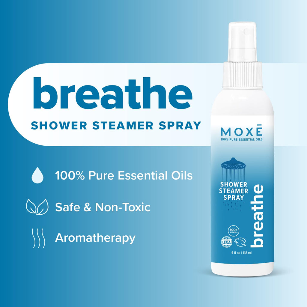 MOXE Shower Mist Breathe – Aromatherapy Shower Spray with Eucalyptus & Peppermint (4 Fl Oz, Pack of 2)