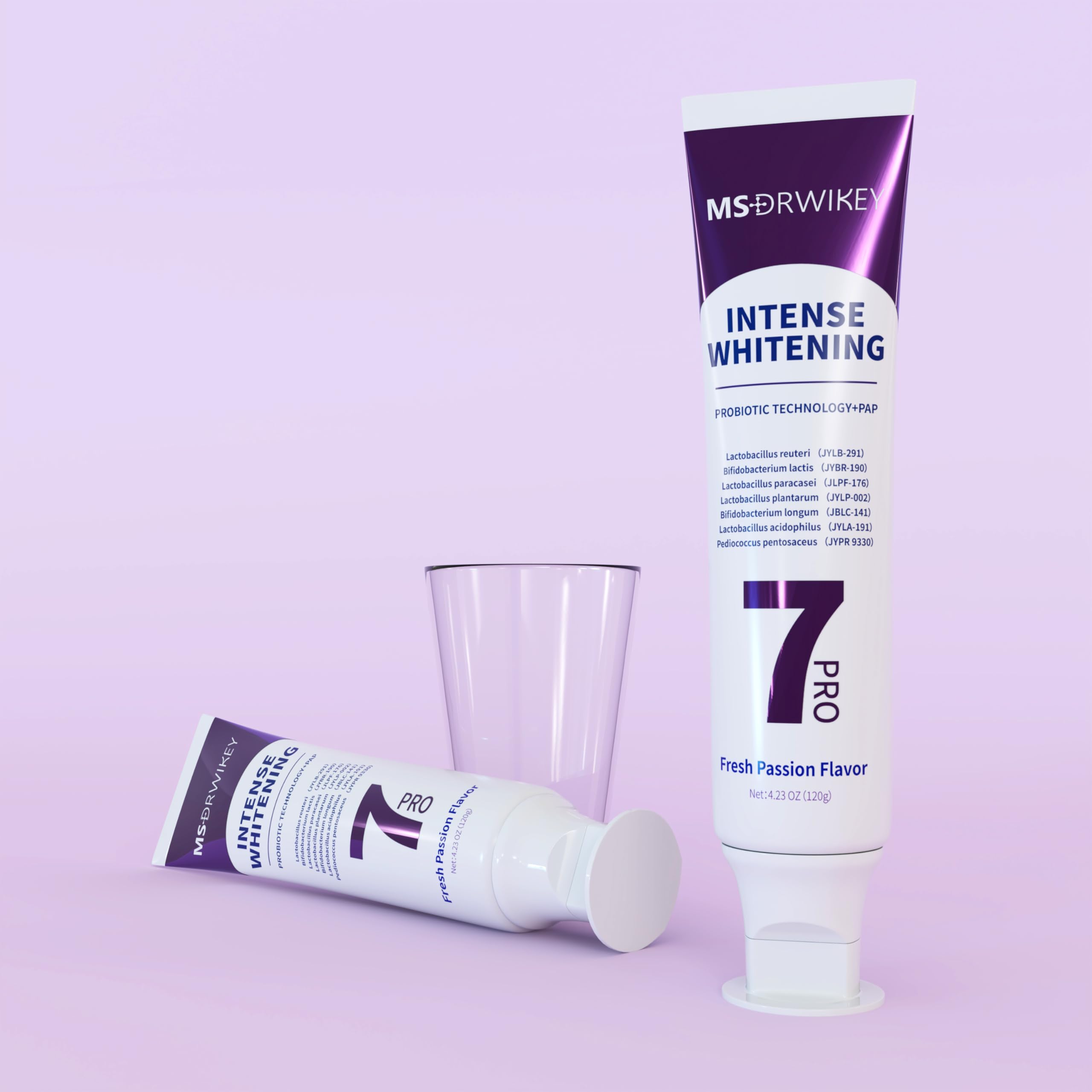 MSDRWIKEY 2-Pack Popping 7-Pro Whitening Toothpaste – Deep Whitening, 7 Probiotics, Purple Beads, Fluoride-Free
