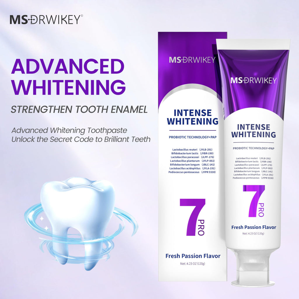 MSDRWIKEY 2-Pack Popping 7-Pro Whitening Toothpaste – Deep Whitening, 7 Probiotics, Purple Beads, Fluoride-Free