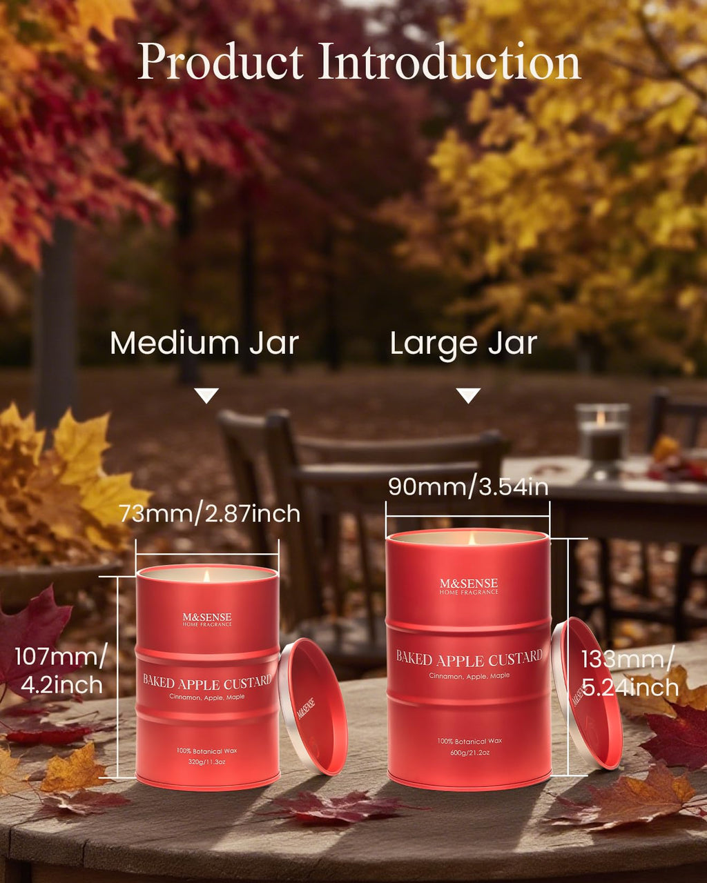 M&SENSE Baked Apple Scented Candles – Natural Soy Wax, 21.2oz, 120-Hour Burn