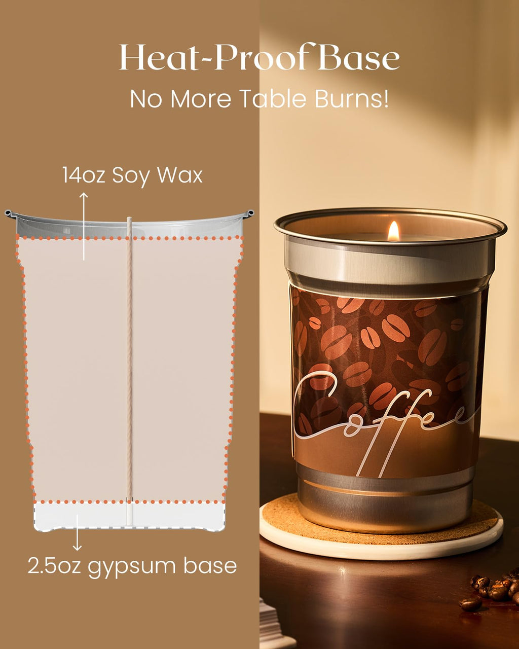 M&SENSE Cappuccino Coffee Scented Candle – 16.2oz Soy Wax, 100-Hour Burn