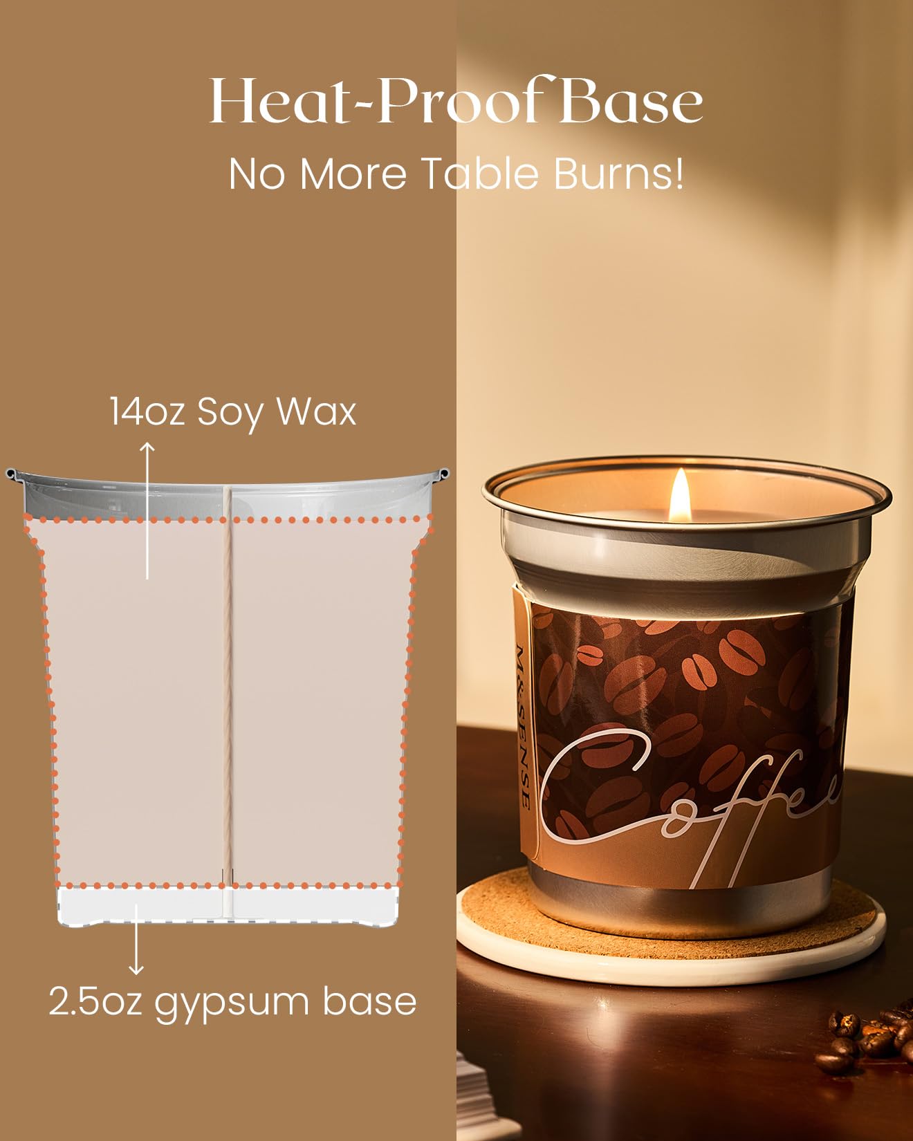 M&SENSE Espresso Candles – Black Coffee Scent, 12.3oz Soy Wax | Non-Toxic Clean Burn