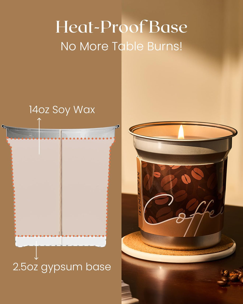 M&SENSE Hot Chocolate Scented Soy Candle 12.3oz – 75h Clean Burn, Non-Toxic