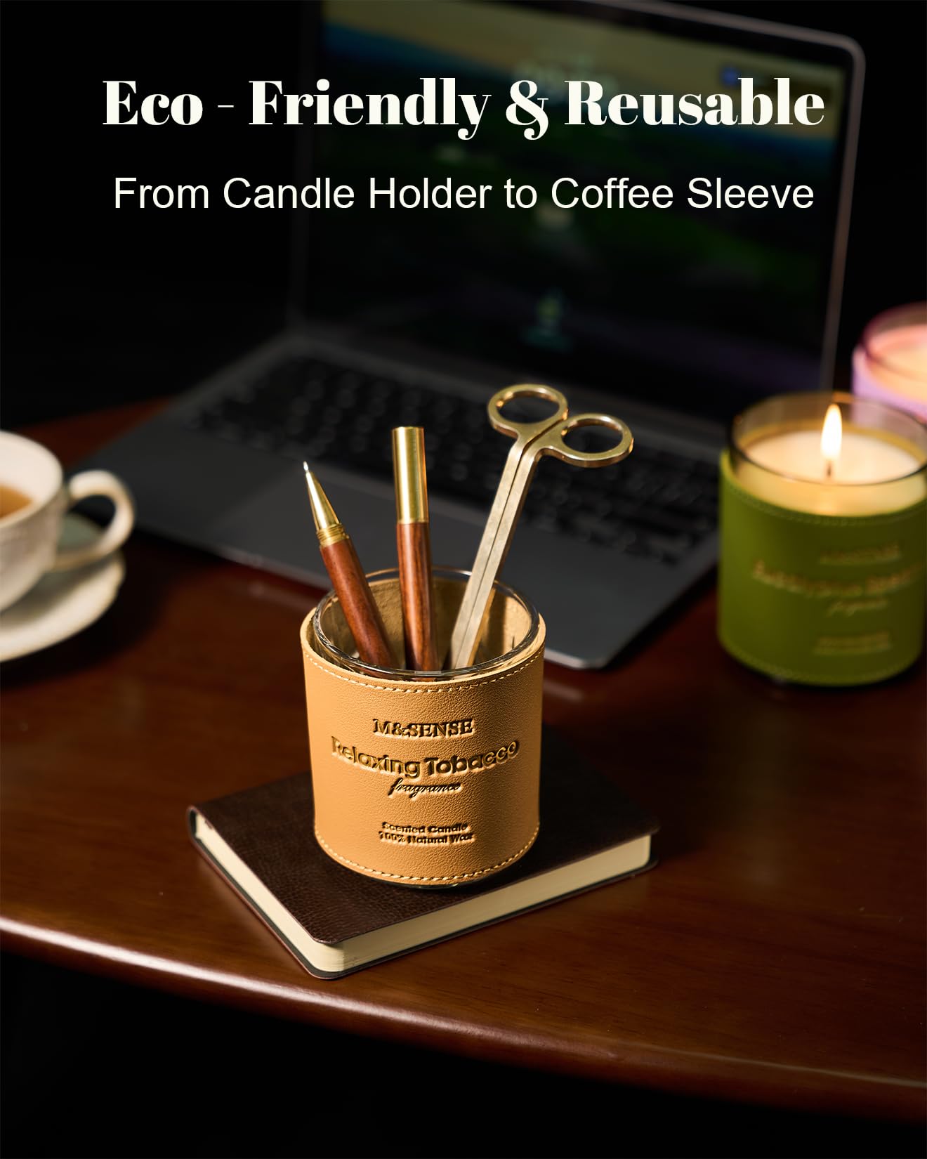 M&SENSE Green Floral Musky Scented Candles – 10oz Vegan Soy Wax, 42-Hour Burn Time