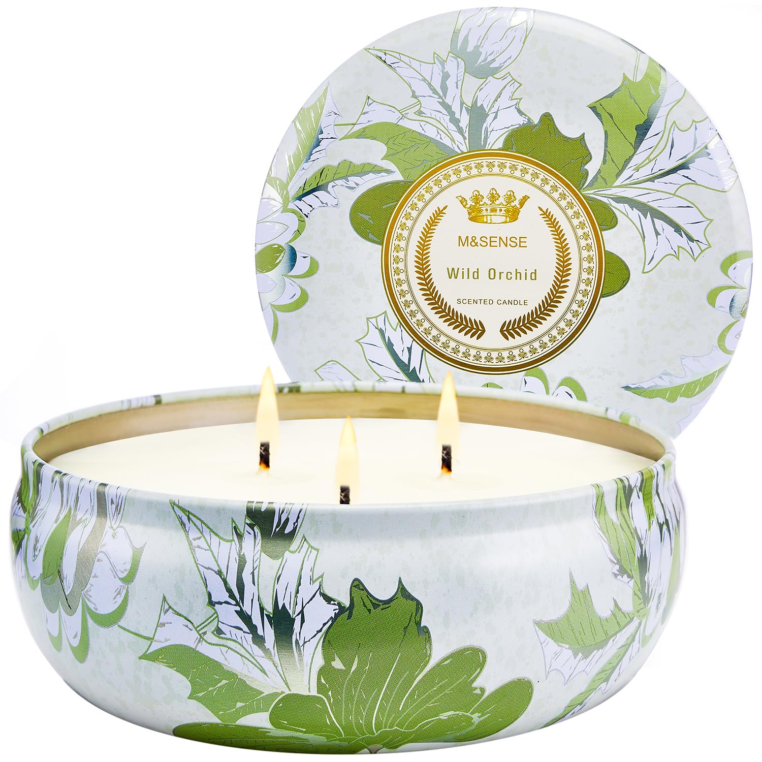 M&SENSE Wild Orchid Scented Candle | Large 3-Wick Soy Tin – 40-50 Hours Burn, Vegan Wax