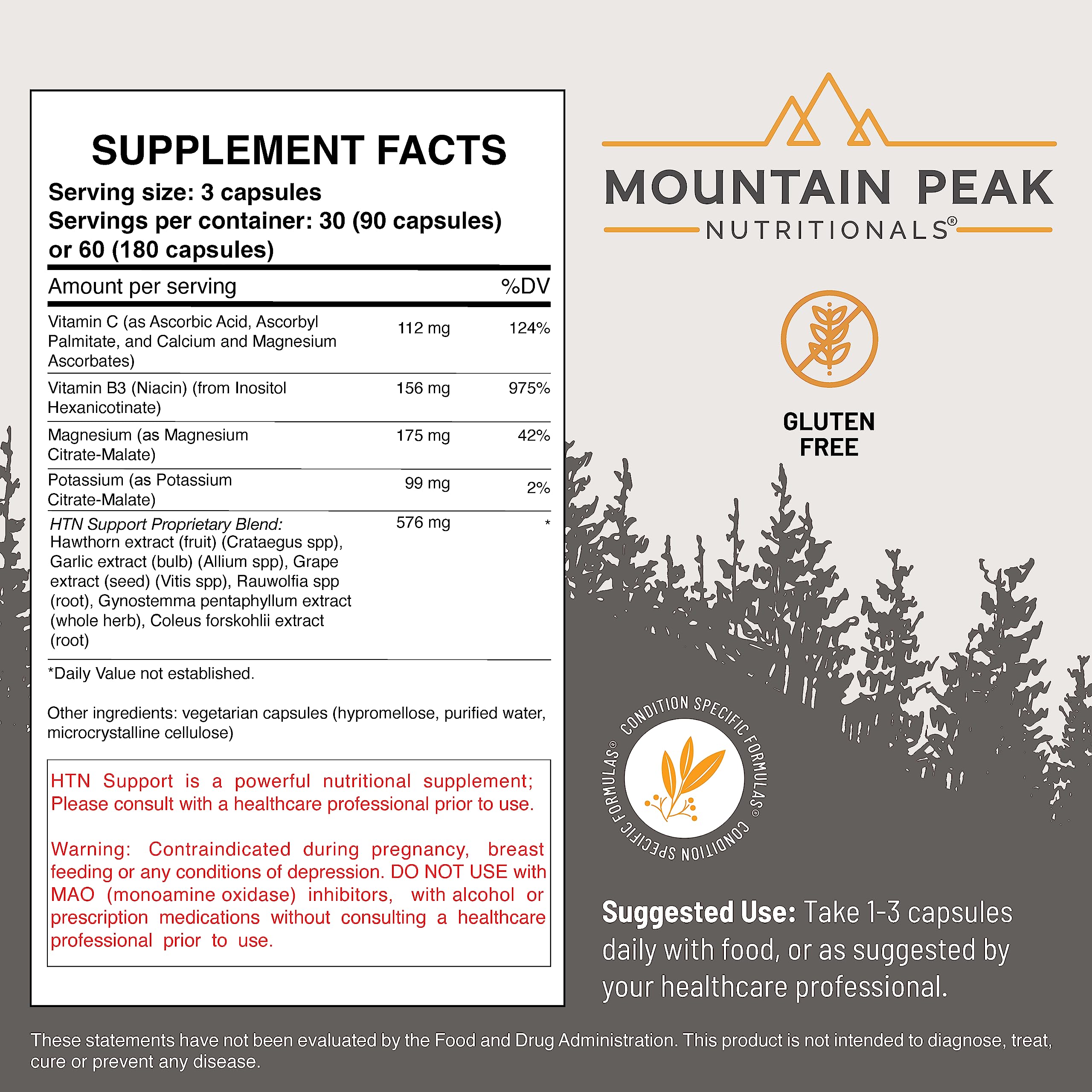 HTN Blood Pressure Support - Mountain Peak Nutritionals (90 Veg Caps) Rauwolfia, Hawthorn & Magnesium