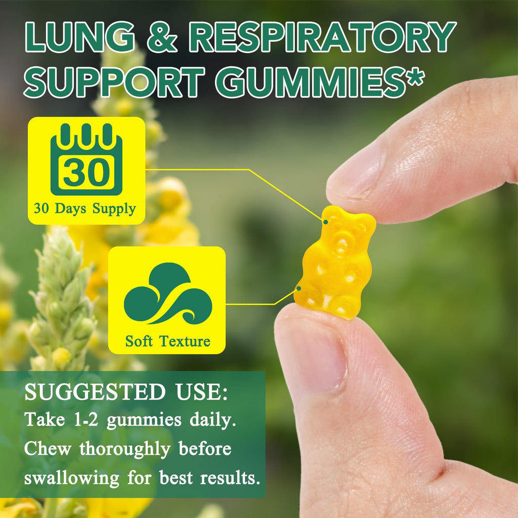 Mullein Gummies for Lungs | 2000mg Mullein Leaf Extract | Lung Support & Immune Health | 60 pcs
