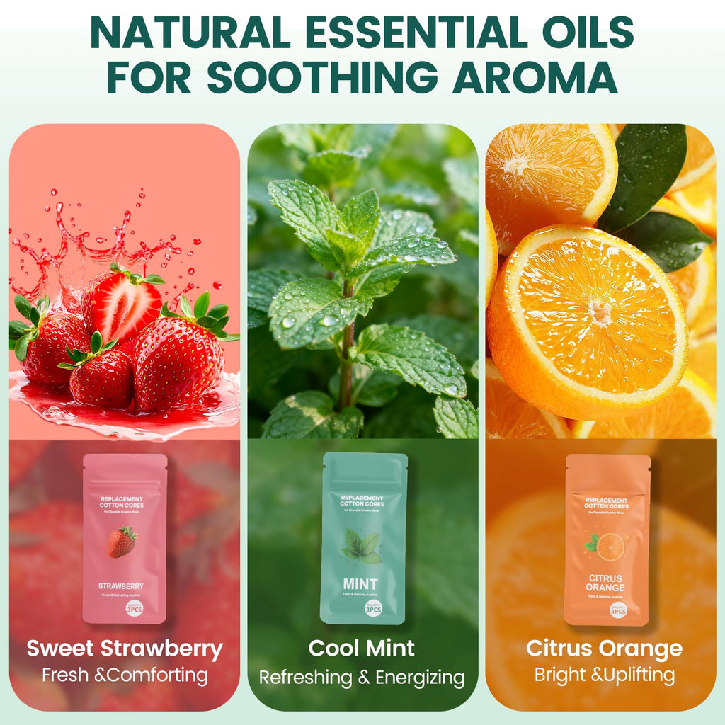 3 Pack Chewable Silicone Aroma Sticks with Essential Oils – Stress Relief & Fresh Breath (Multicolor)