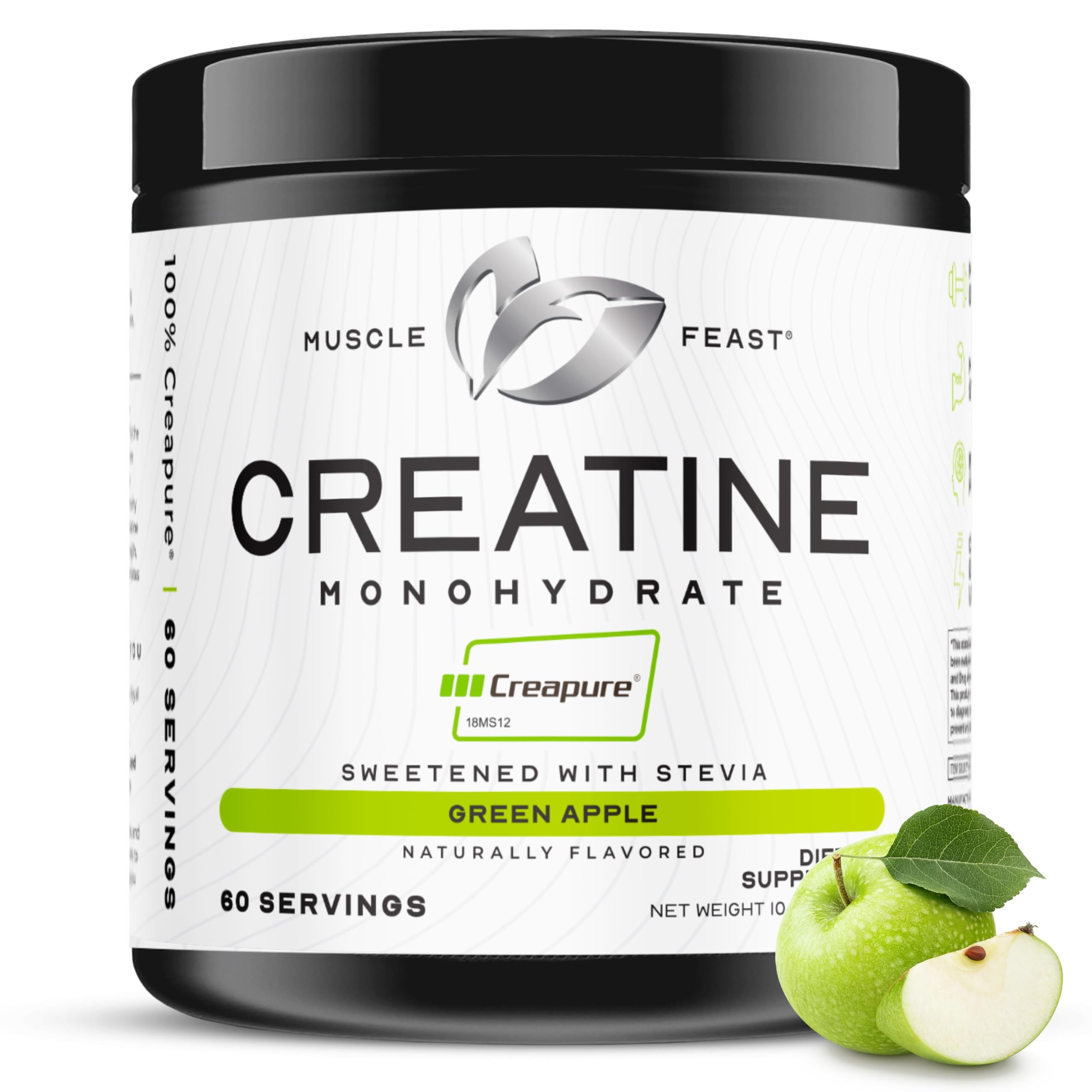 Muscle Feast Creapure Creatine Monohydrate Powder – Vegan, Gluten-Free, Easy to Mix, Green Apple 300g