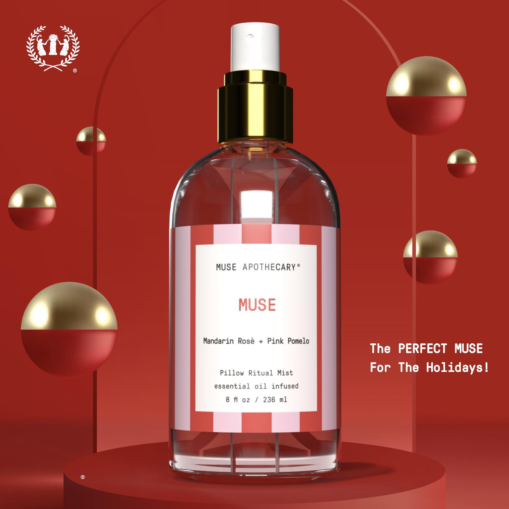 Muse Apothecary Pillow Ritual - Aromatic Pillow Mist, 8 oz (Mandarin Rosé + Pink Pomelo)