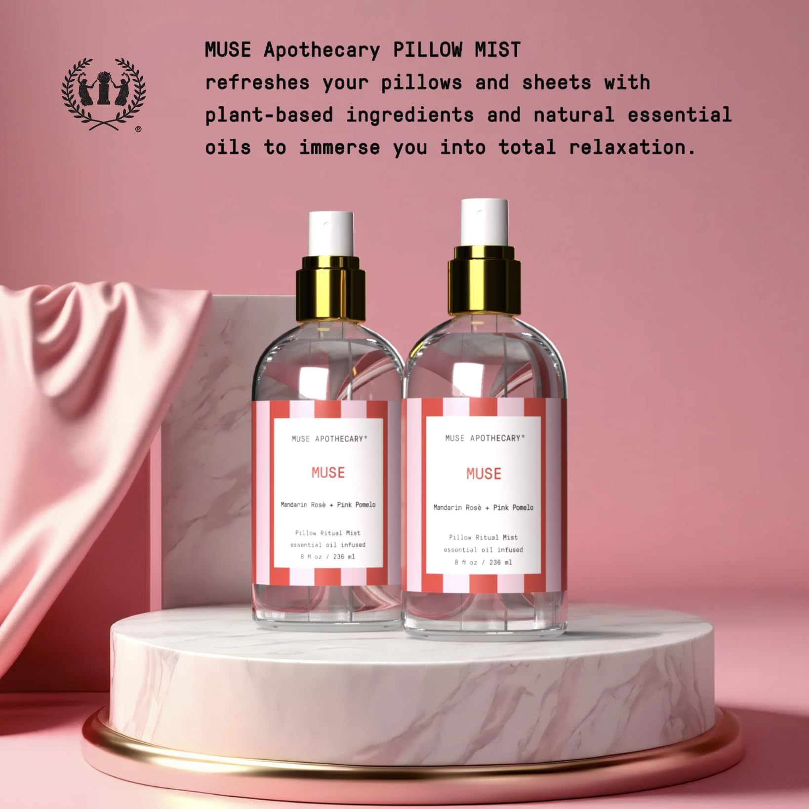 Muse Apothecary Pillow Ritual – Aromatic Pillow Mist, 8 oz, Mandarin Rosé + Pink Pomelo