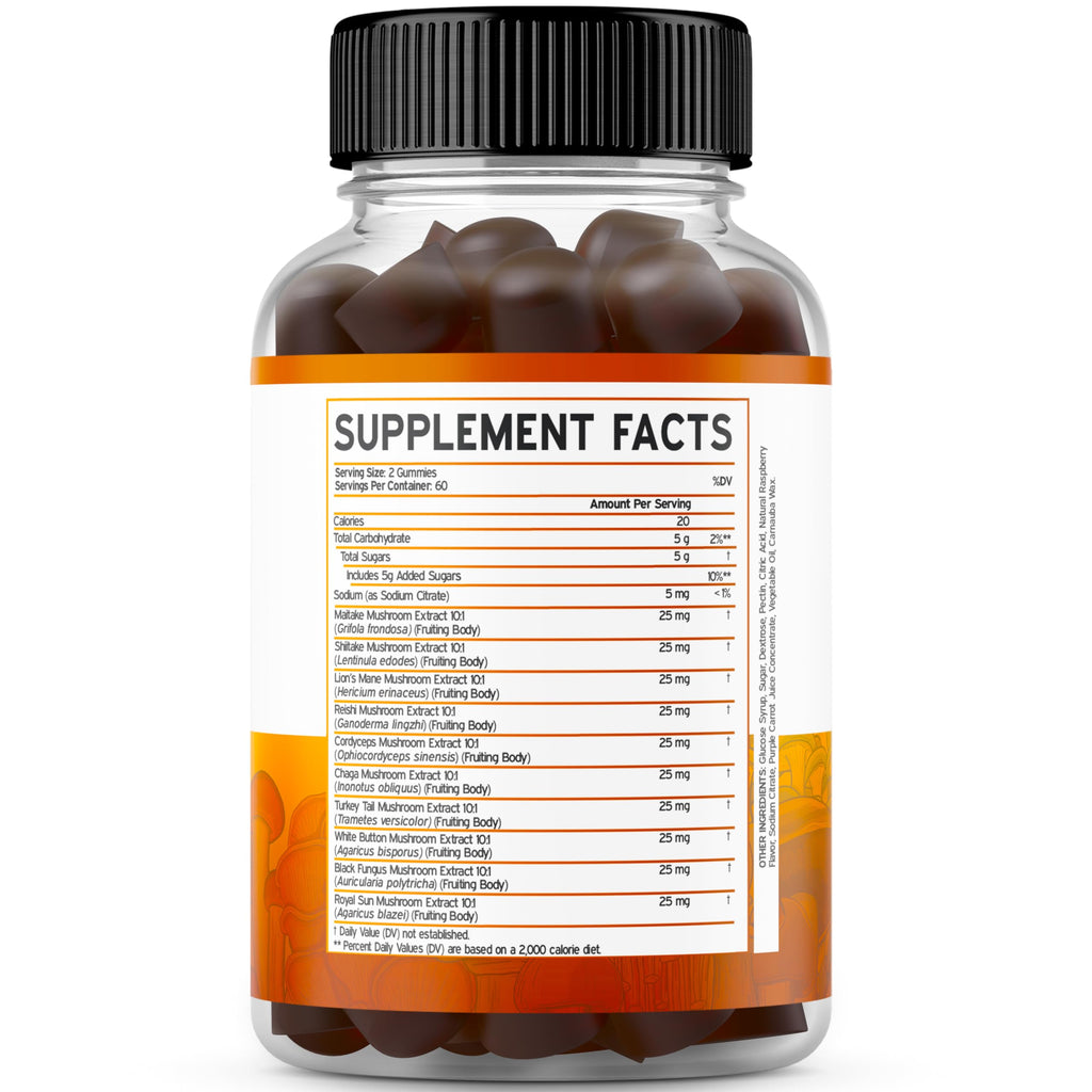 Mushroom Gummies 2500mg - 10-in-1 Focus & Brain Support | Vegan & USA Made