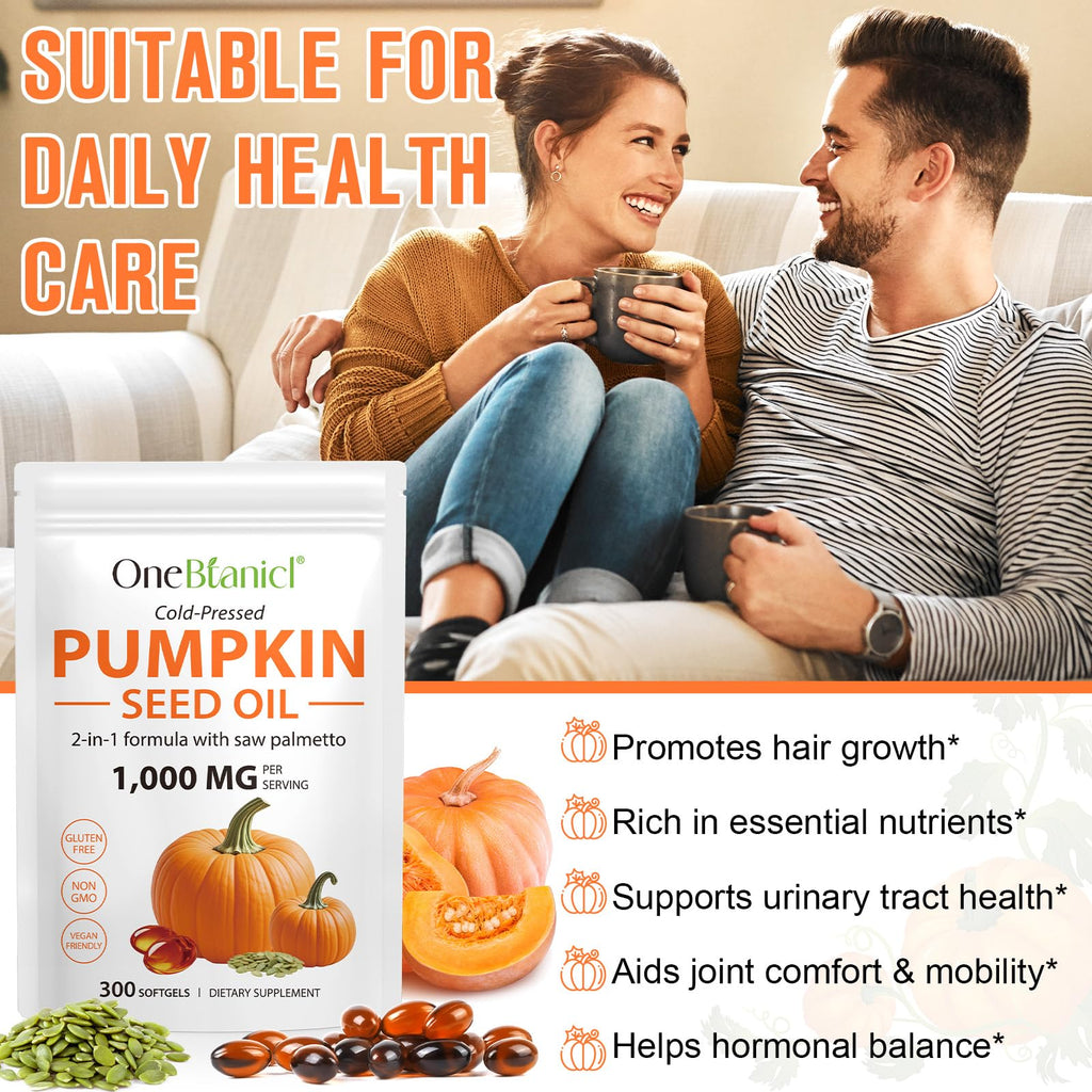 MXCZBSM 2-in-1 Pumpkin Seed Oil with Saw Palmetto – Hair & Prostate Health, 300 Softgels