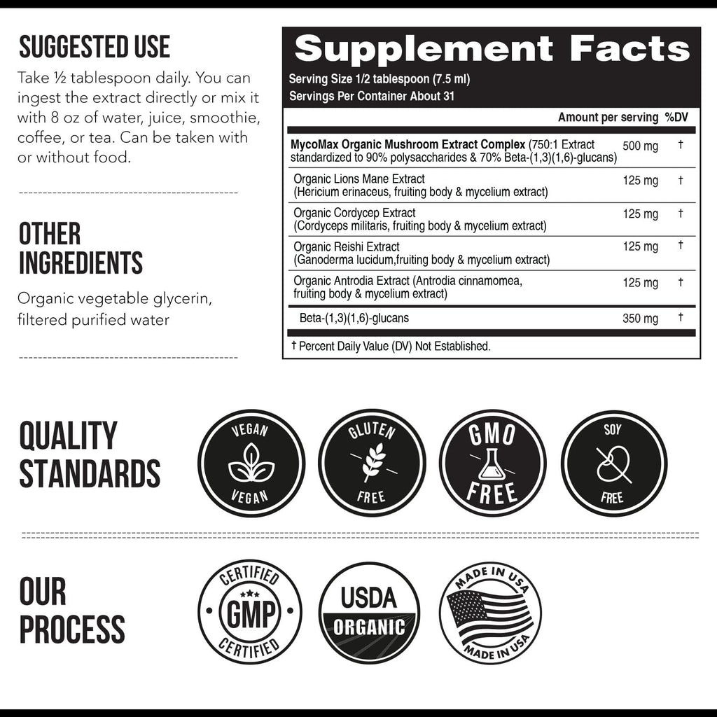 MycoMax Mushroom Complex – 70% Beta Glucans, US Grown
