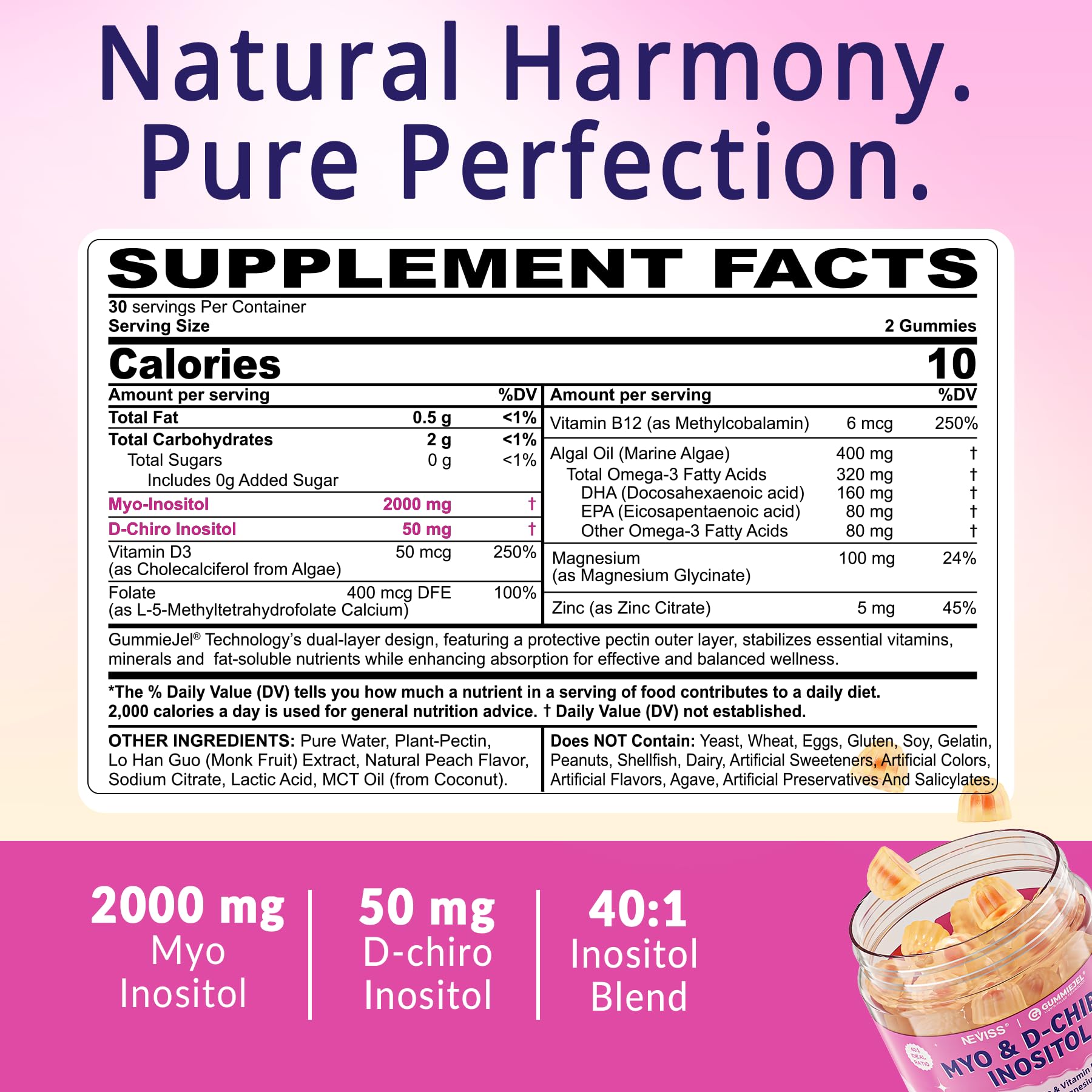 2 Pack Myo-Inositol & D-Chiro Inositol for Hormone Balance – Sugar Free Gummies (40:1) – Vegan