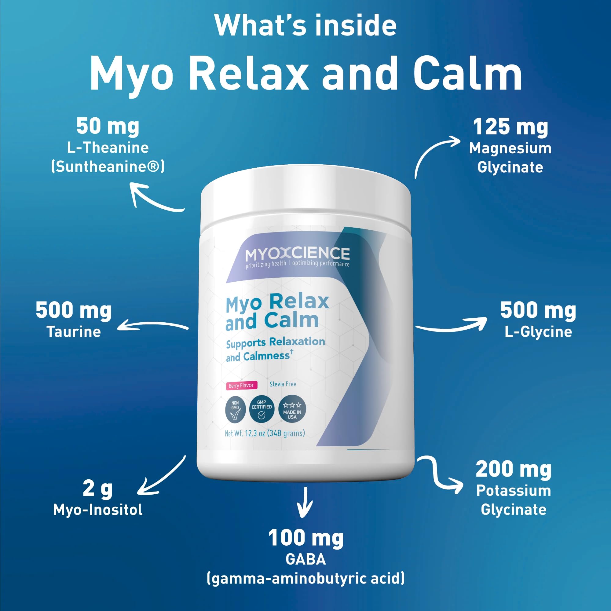 MYOXCIENCE Myo Relax & Calm | Sleep & Mood Support with Myo-Inositol, L-Theanine, Taurine, Magnesium & GABA | Berry Flavor | 60 Servings