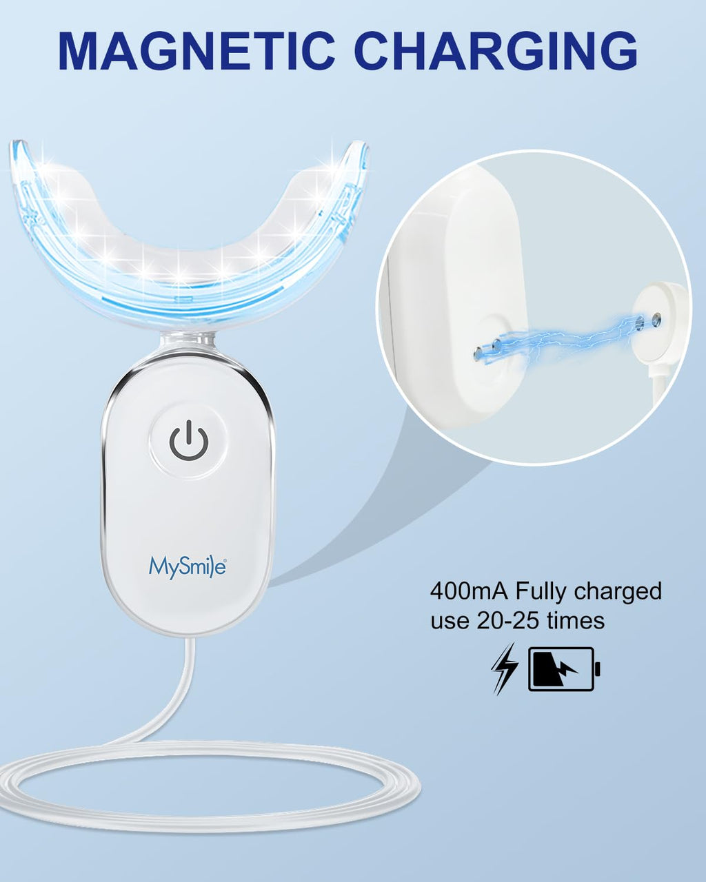 MySmile Teeth Whitening Accelerator Light – 28 LED Blue Light, 10-Min Sessions, USB Charger, Mouth Trays, 1 Pcs LED Light & 4ml Gel