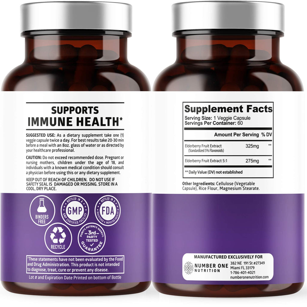 N1N Premium Black Elderberry Capsules – Max Strength for Immunity & Skin Health | 60 Veg Caps (Pack of 2)