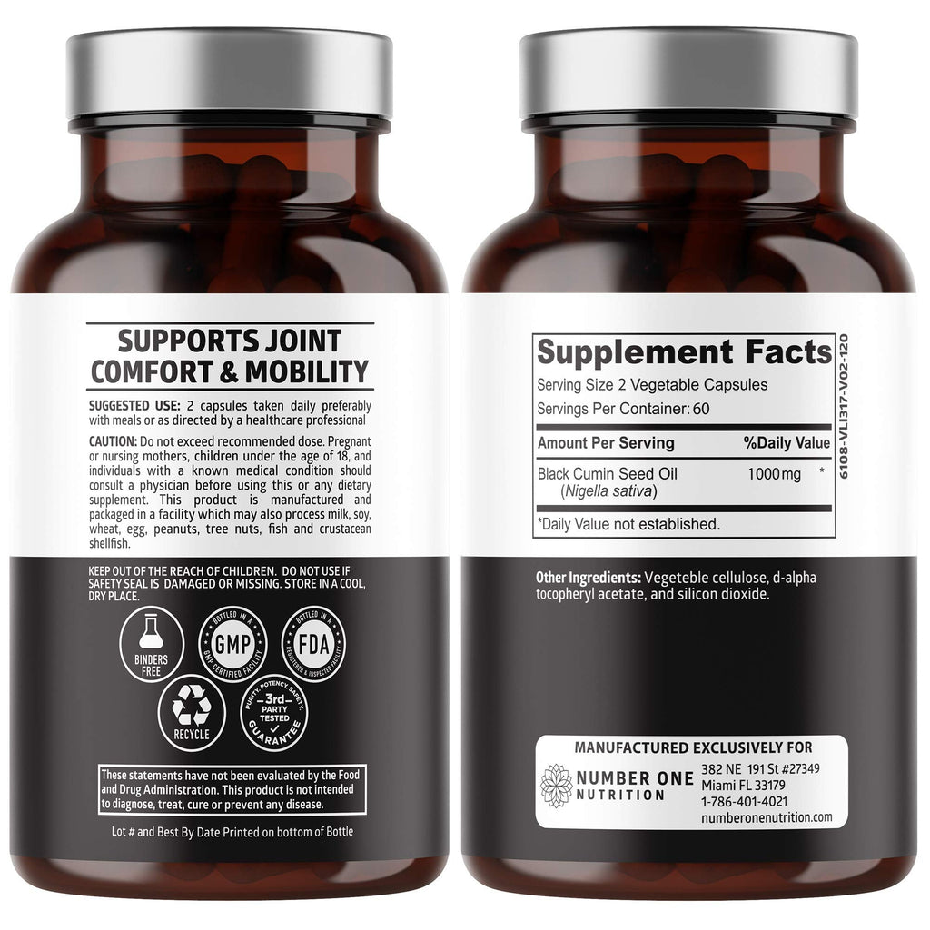 Number One Nutrition N1N Premium Black Seed Oil 1000 mg - Cold-Pressed