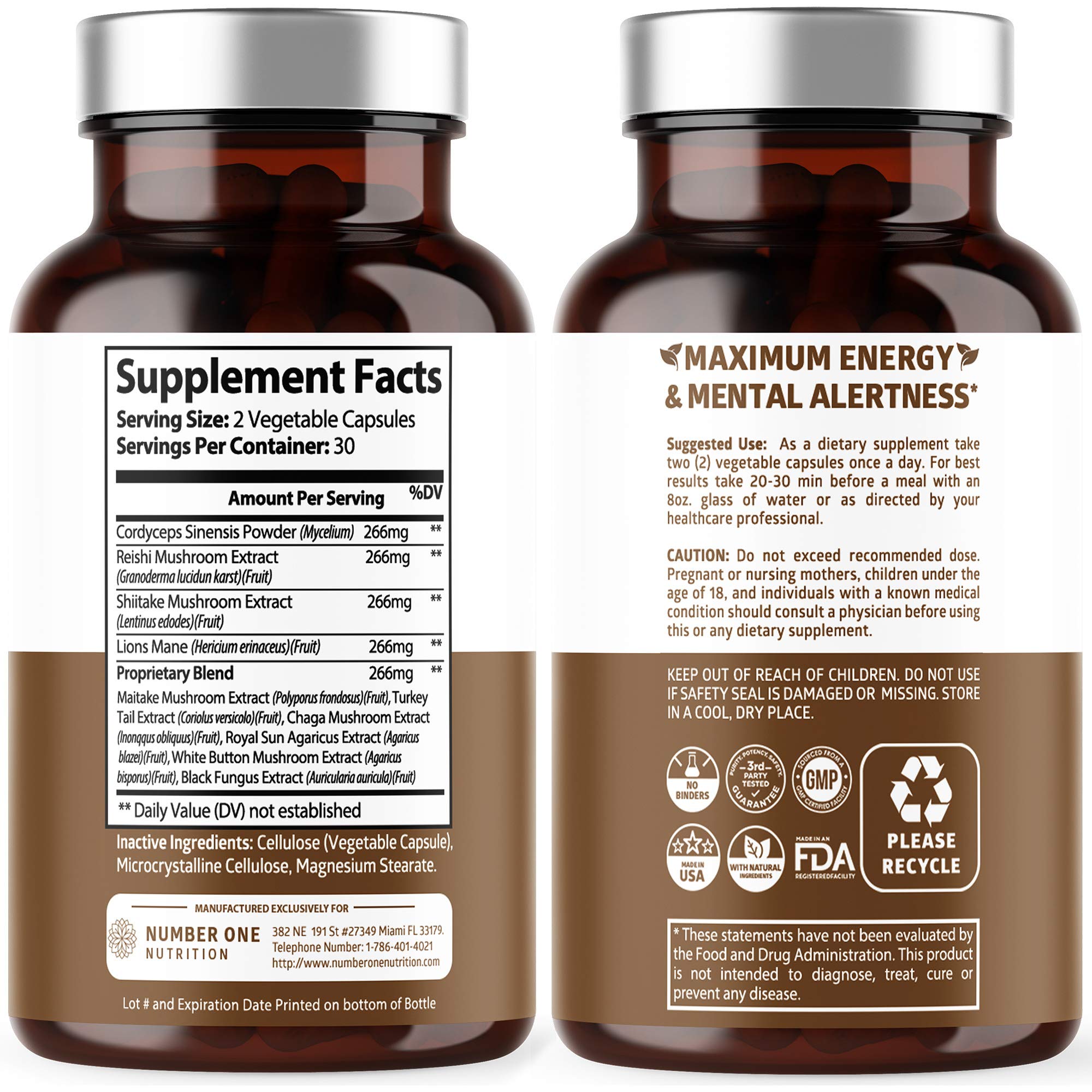 N1N Premium Mushroom Complex: 10x Powerful Mushrooms for Immunity, Brain & Energy - 60 Veg Caps (Pack of 2)