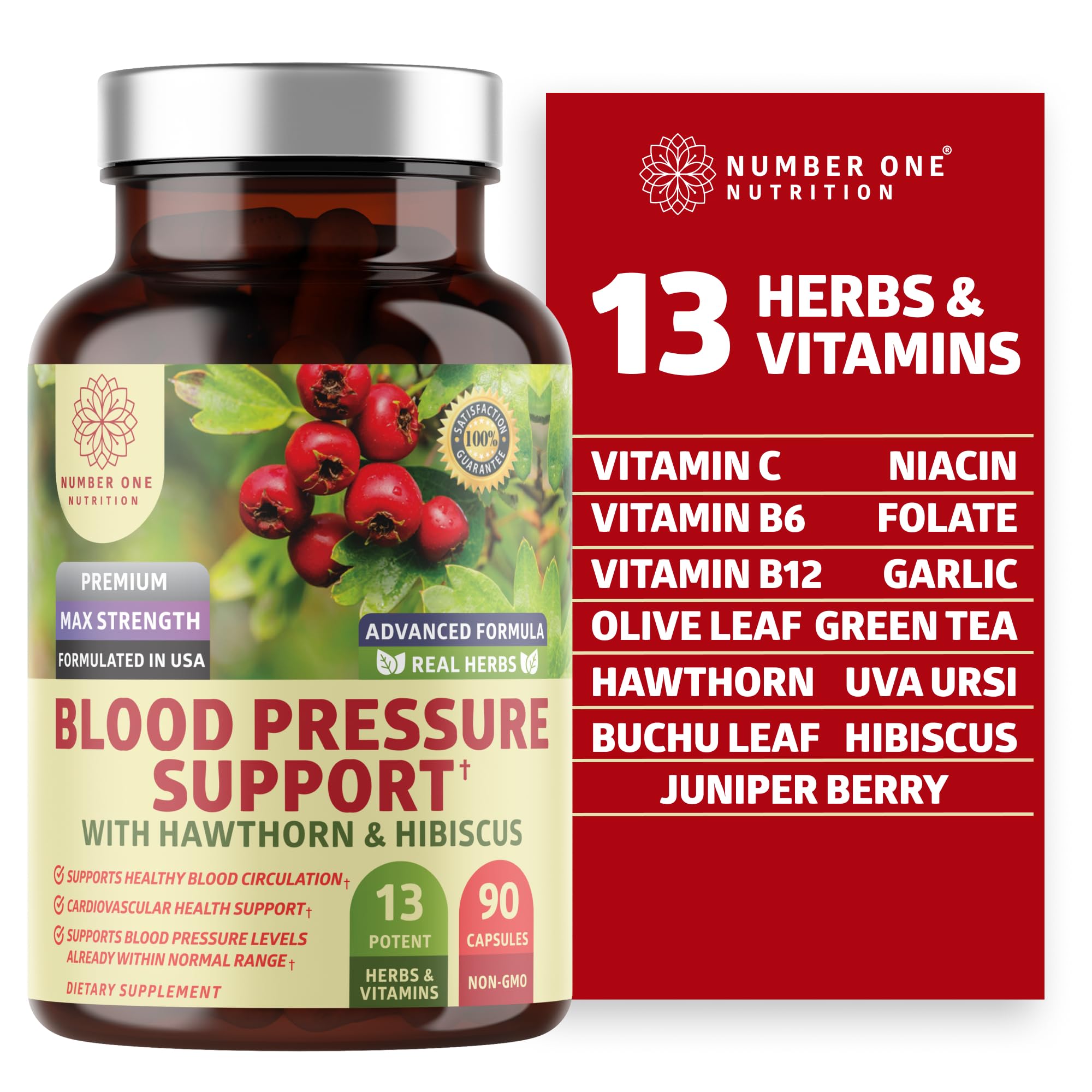 N1N Premium Blood Pressure Support with Hawthorn & Hibiscus, 90 Caps