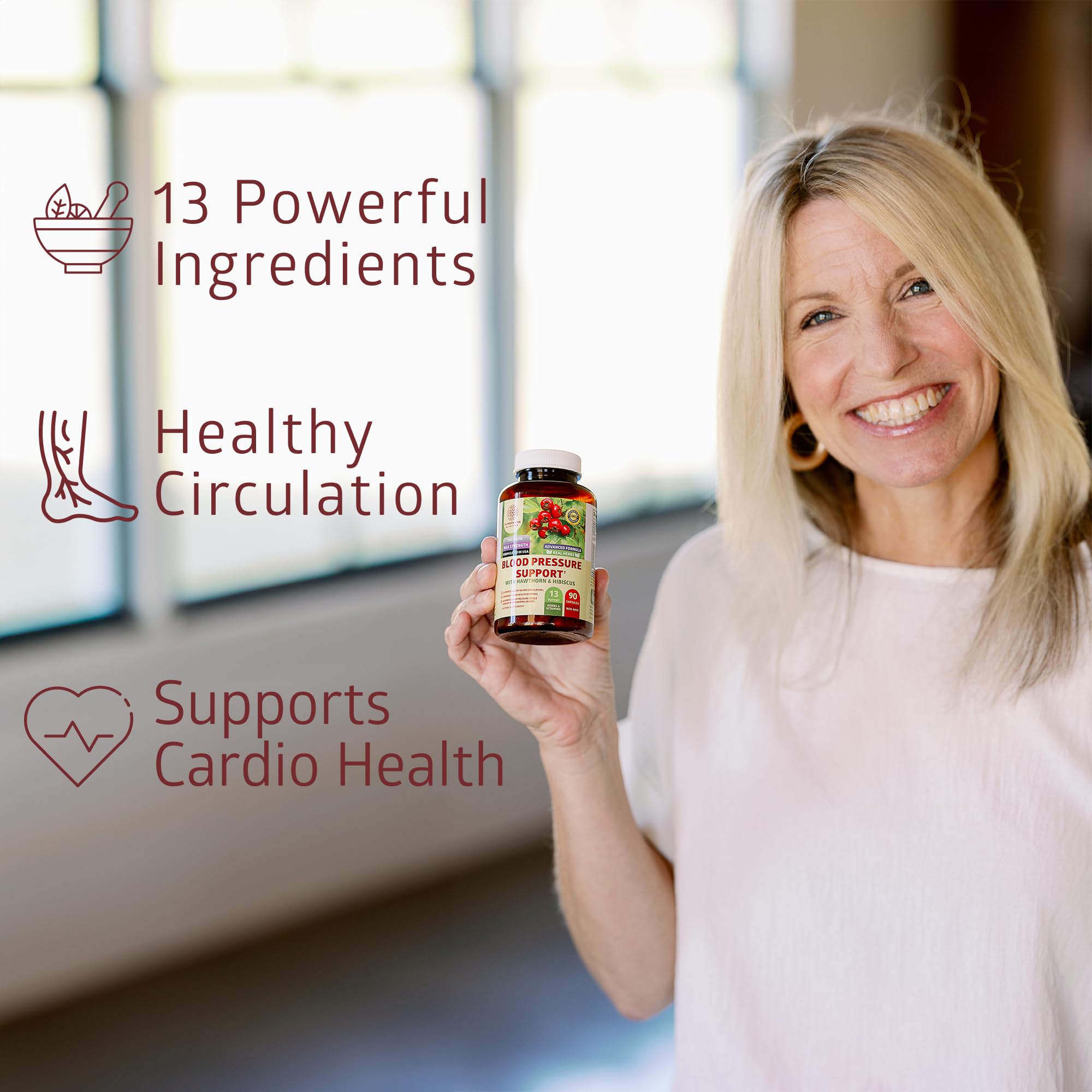 N1N Premium Blood Pressure Support with Hawthorn & Hibiscus, 90 Caps