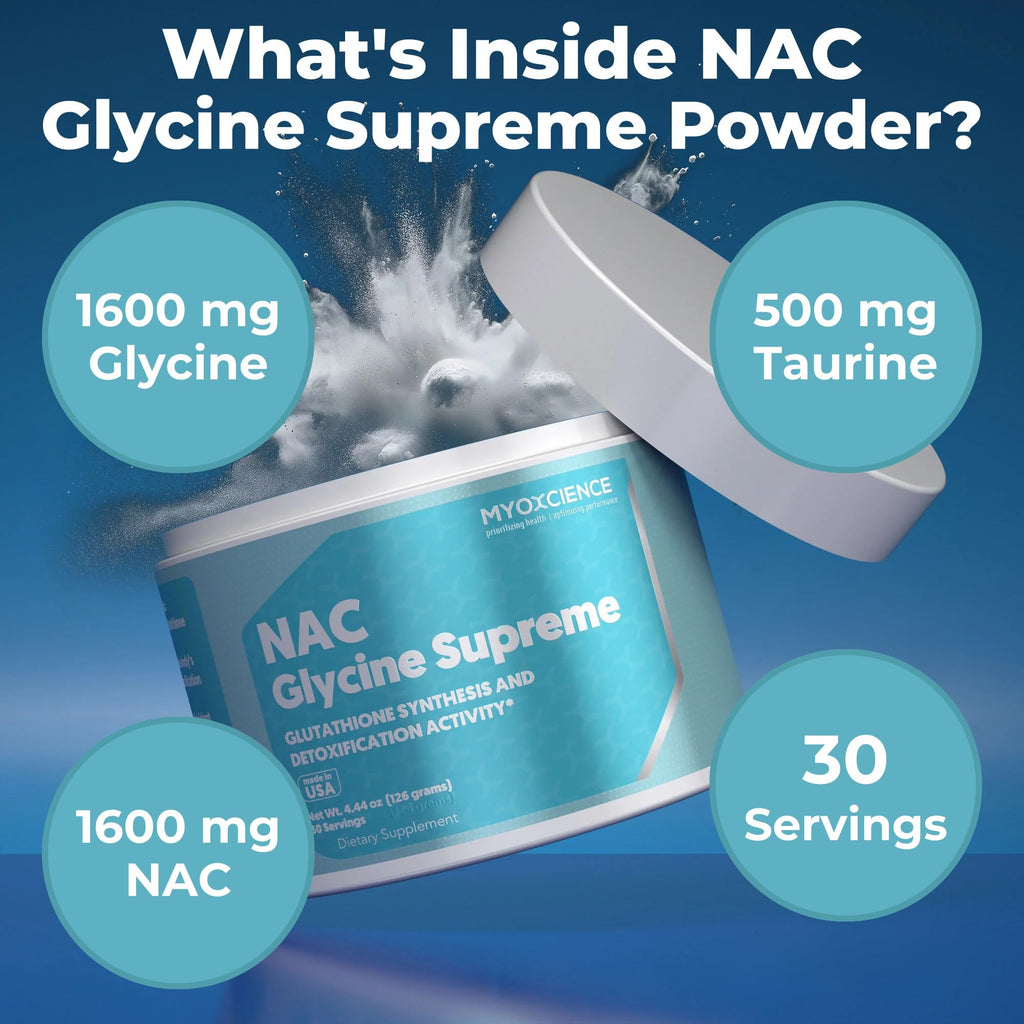 MYOXCIENCE NAC Glycine Supreme – NAC + Glycine + Taurine (Natural Peach & Pineapple) 30 Servings