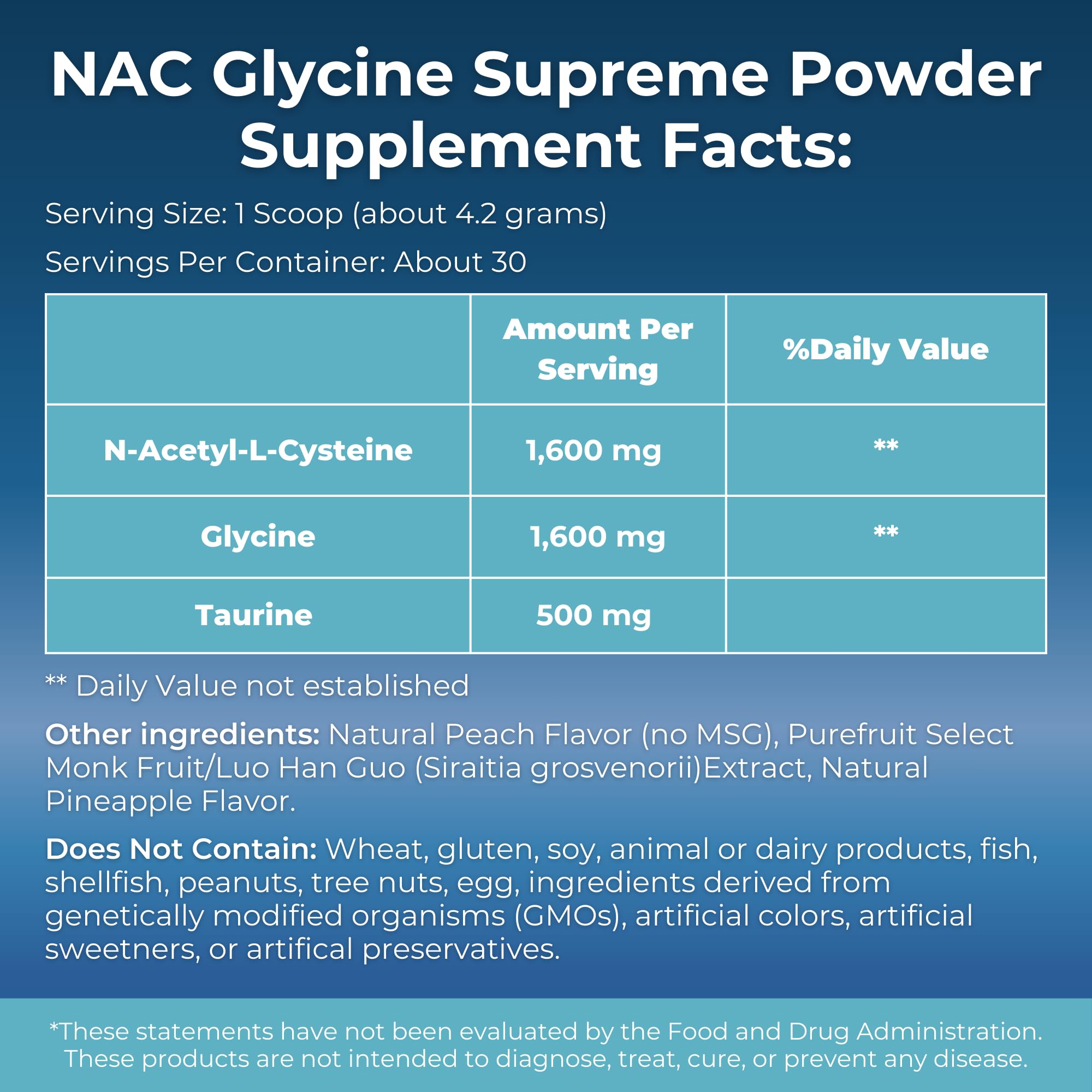 MYOXCIENCE NAC Glycine Supreme – NAC + Glycine + Taurine (Natural Peach & Pineapple) 30 Servings