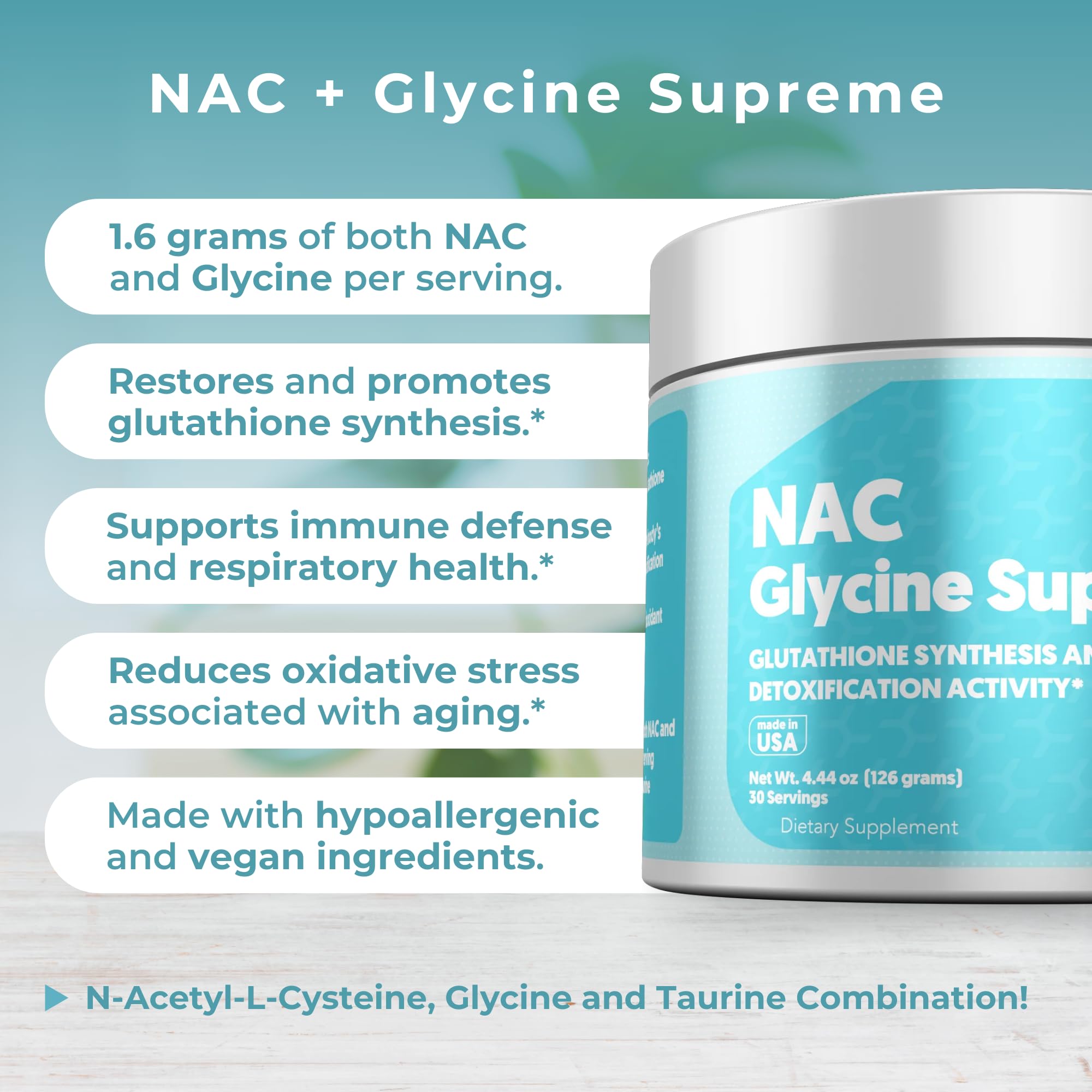MYOXCIENCE NAC Glycine Supreme – NAC + Glycine + Taurine (Natural Peach & Pineapple) 30 Servings