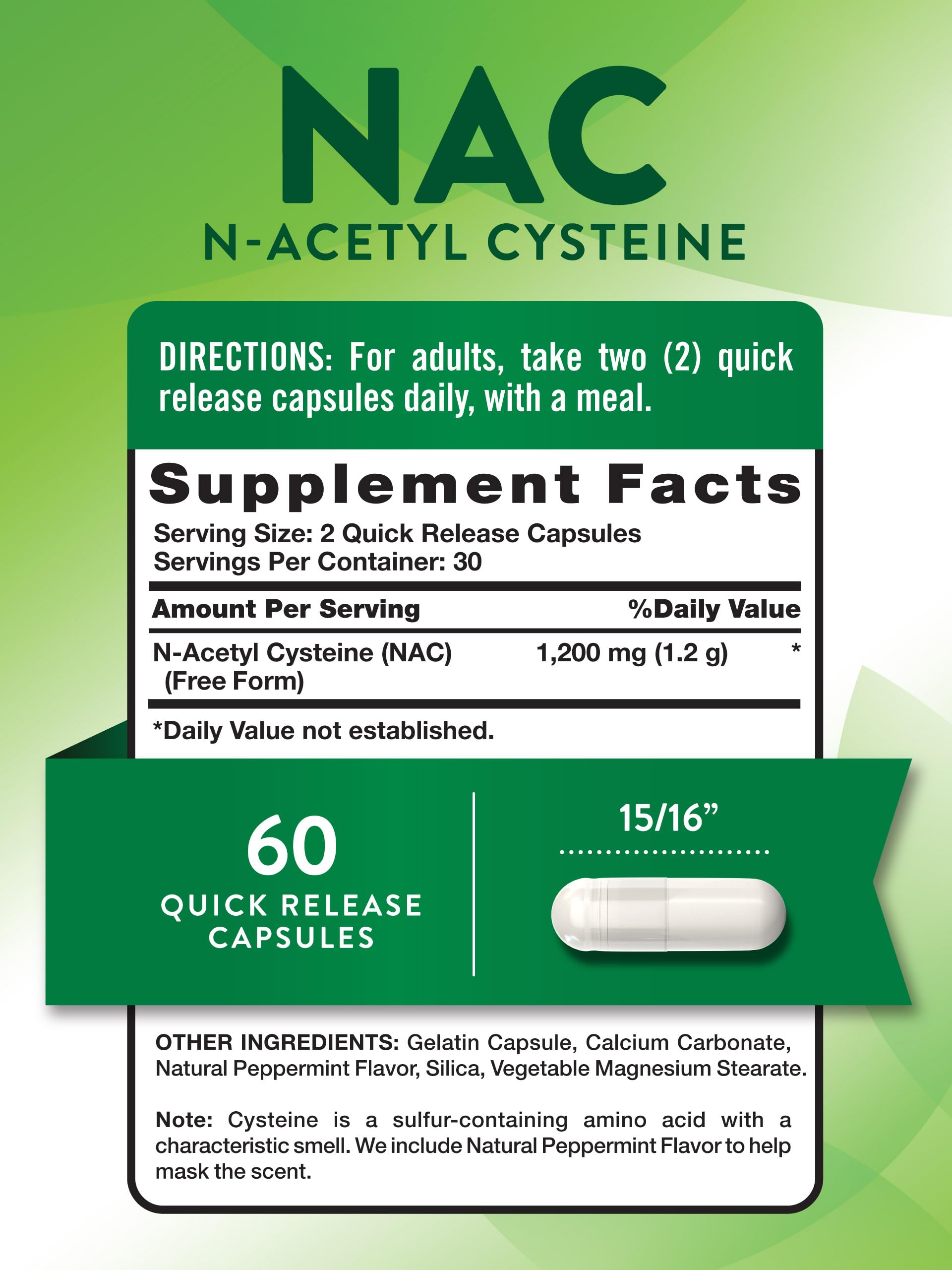 Nature's Truth NAC 1200mg – 60 Capsules | N-Acetyl Cysteine | Non-GMO